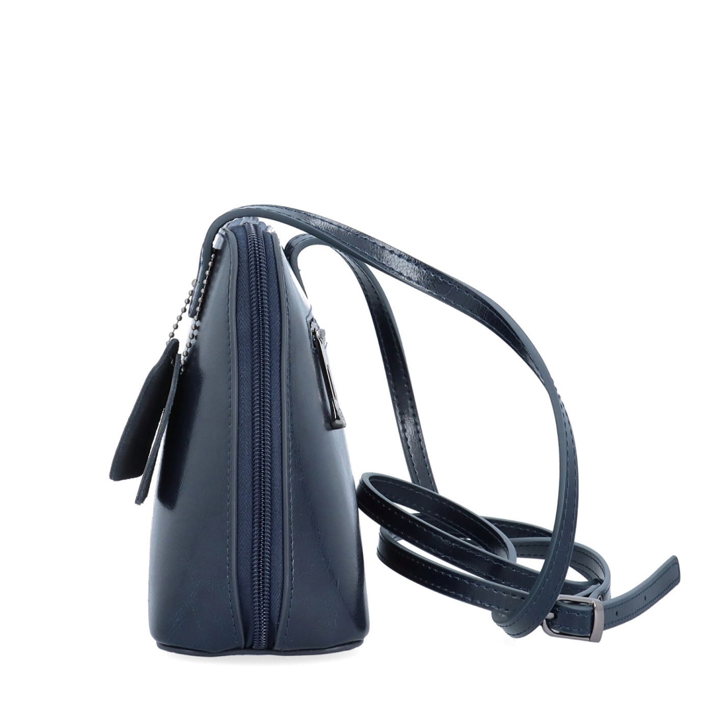 Kožená crossbody kabelka s premysleným členením Noelia Bolger materiál kože zapínanie na zips farba modrá veľkosť malá NB 0115 TM Z boku