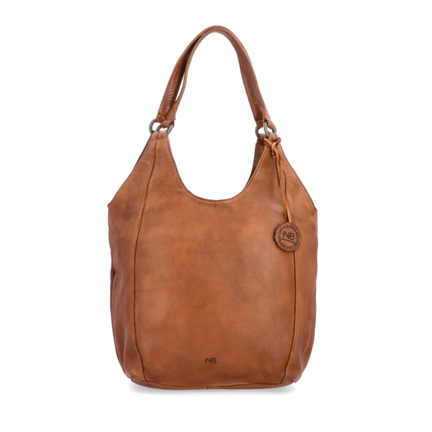 Elegantná kožená shopper kabelka s prešívaním Noelia Bolger materiál kože zapínanie na zips farba koňaková veľkosť stredná NB 2044 KO Spredu