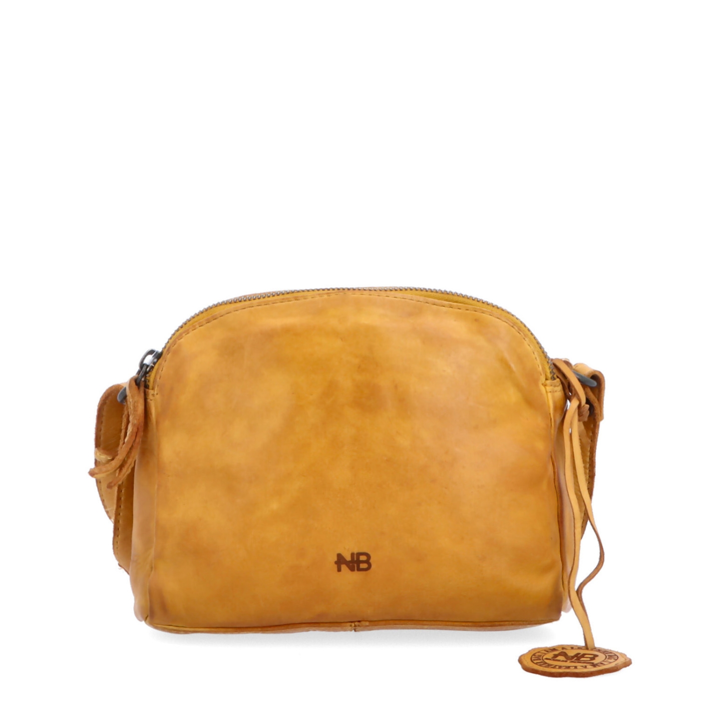 Kvalitná kožená crossbody kabelka Noelia Bolger materiál kože zapínanie na zips farba žltá veľkosť malá NB 2408 ZLU Spredu