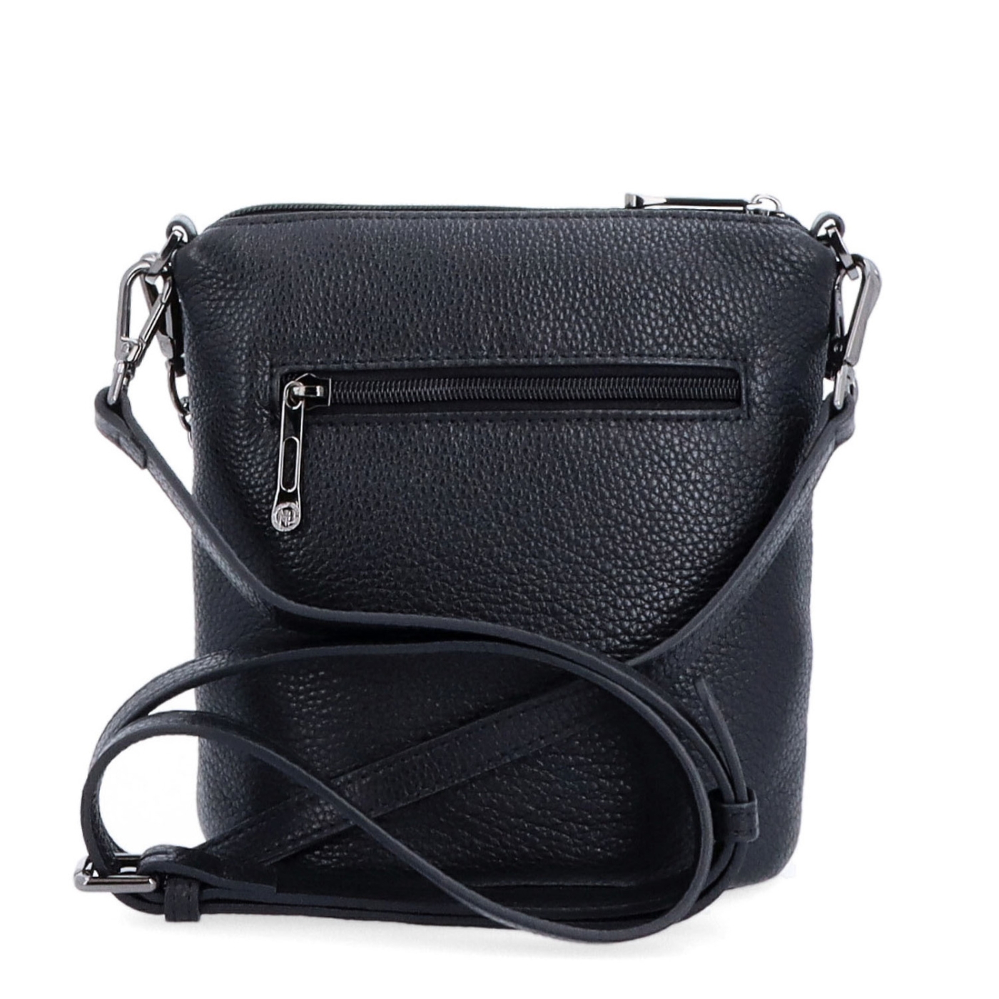 Malá kožená crossbody kabelka s výraznou retiazkou Noelia Bolger materiál kože zapínanie na zips farba čierna veľkosť malá NB 3016 C Zozadu