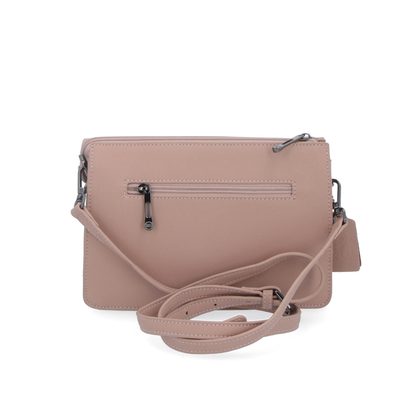 Elegantná crossbody kabelka Noelia Bolger materiál kože zapínanie na zips farba nude veľkosť malá NB 0042 N Zozadu