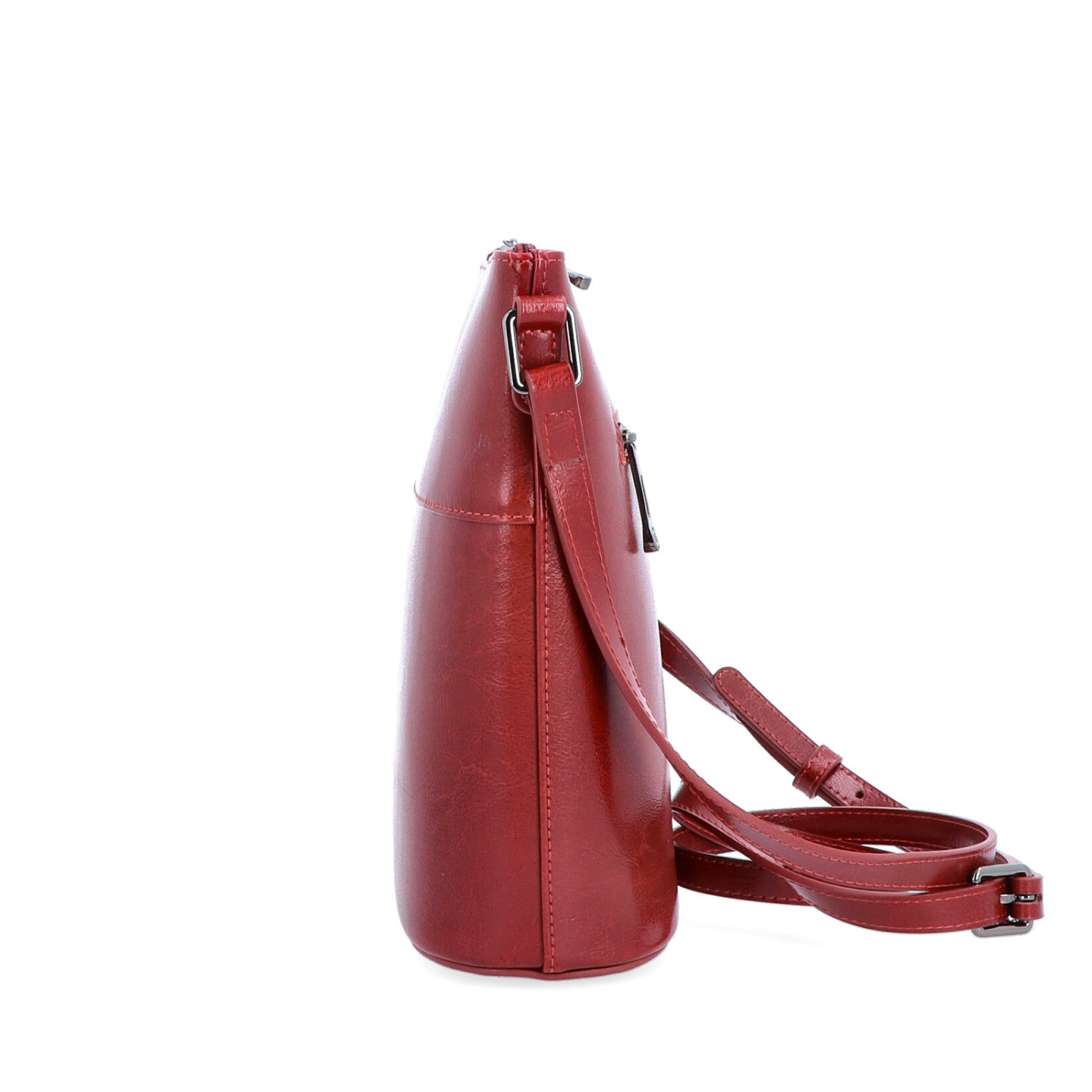Luxusná kožená crossbody kabelka Noelia Bolger materiál kože zapínanie na zips farba červená veľkosť malá NB 0077 TCV Z boku