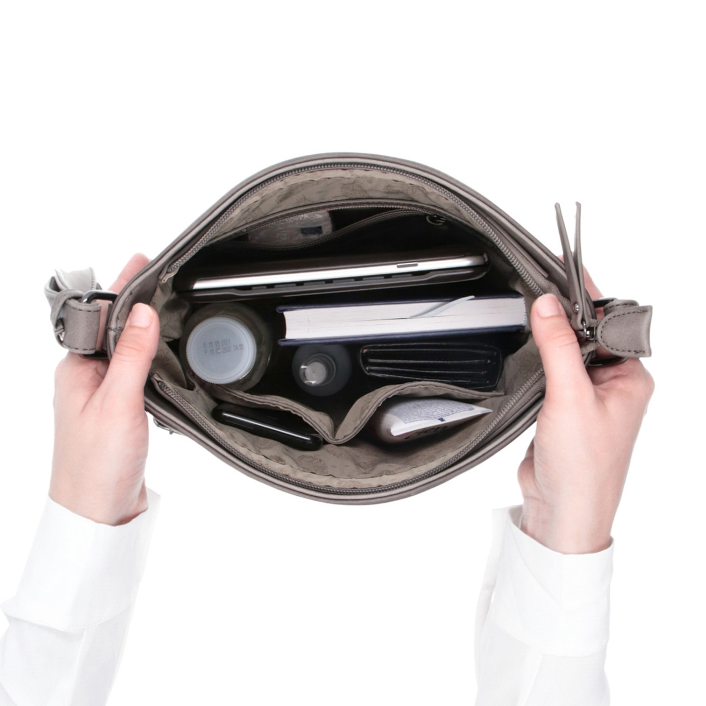 Stredná jednoduchá crossbody kabelka Indee materiál syntetická koža zapínanie na zips farba zelená veľkosť stredná 6317 TZE Vnútro