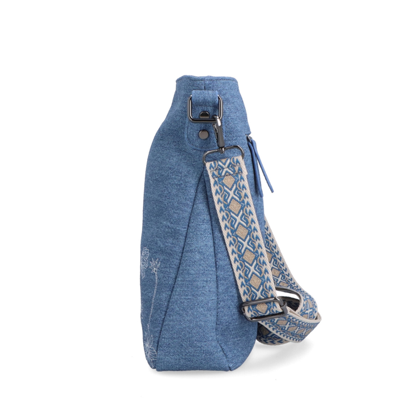 Priestranná crossbody taška s odnímateľným popruhom Indee materiál syntetická koža zapínanie na zips farba modrá veľkosť stredná 6336 M Z boku
