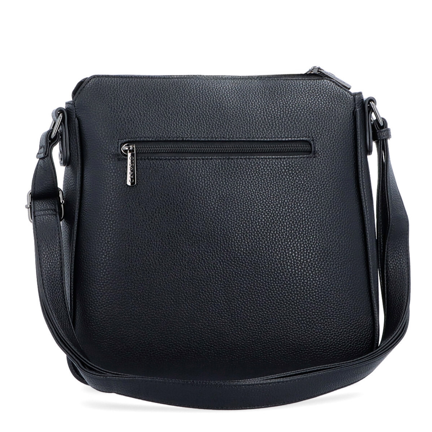 Stredná crossbody kabelka s predným vreckom na cvoček Carmelo materiál syntetická koža zapínanie na zips farba čierna veľkosť stredná 4331 C Zozadu