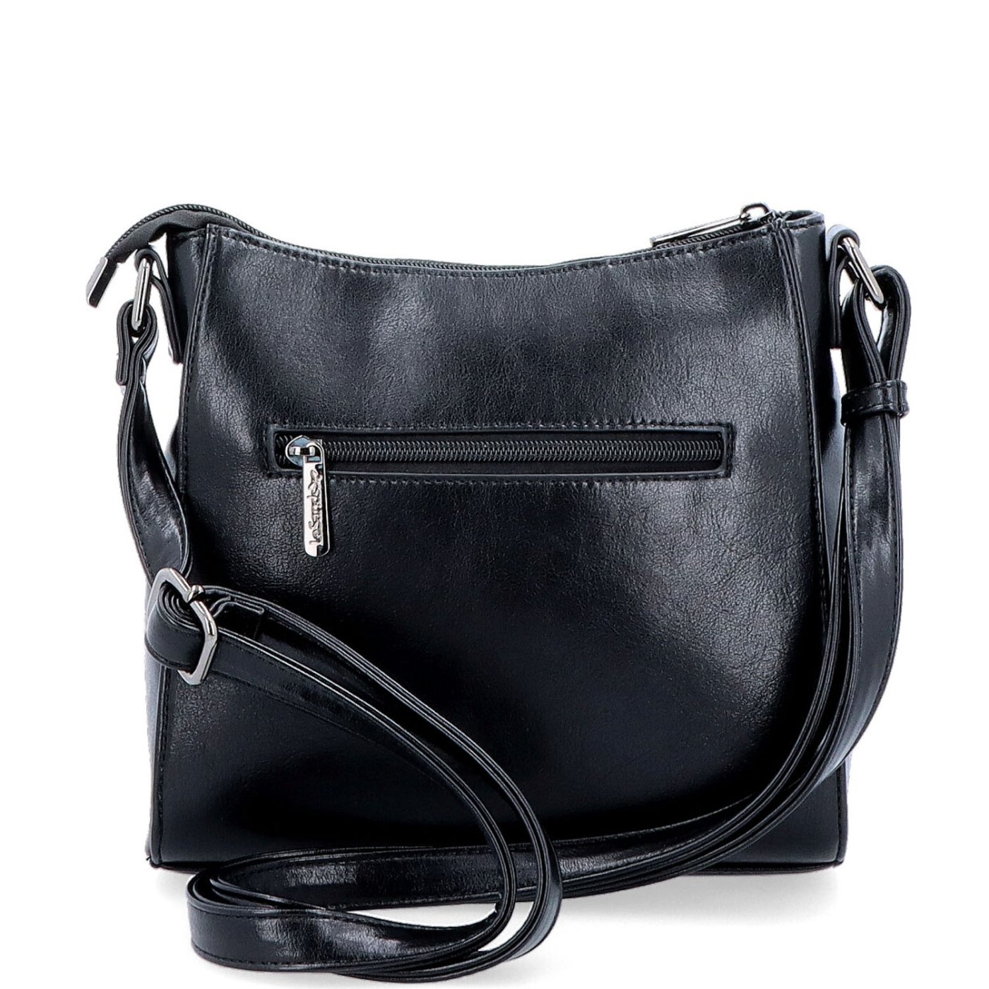 Minimalistická crossbody kabelka do mesta Le Sands materiál syntetická koža zapínanie na zips farba čierna veľkosť malá 7706 C Zozadu