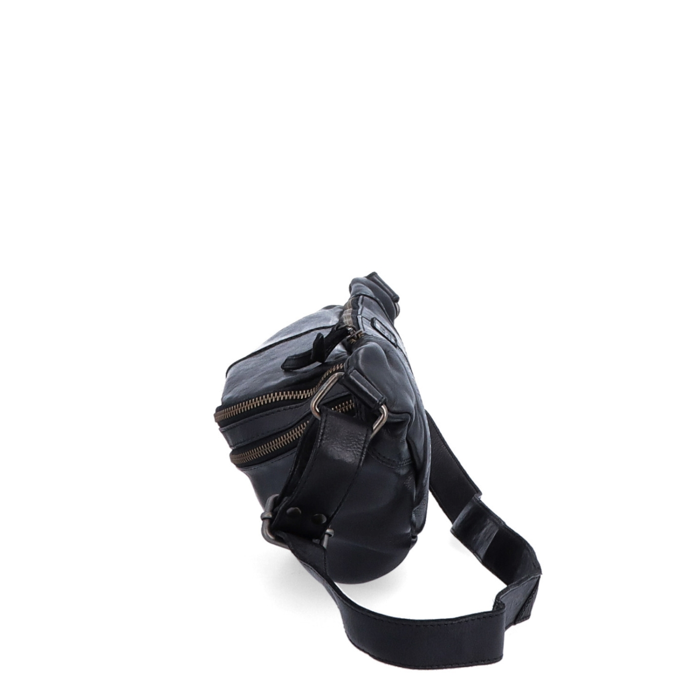 Moderná kožená crossbody ľadvinka s dvoma zipsami Noelia Bolger materiál kože zapínanie na zips farba čierna veľkosť stredná NB 2035 C Z boku
