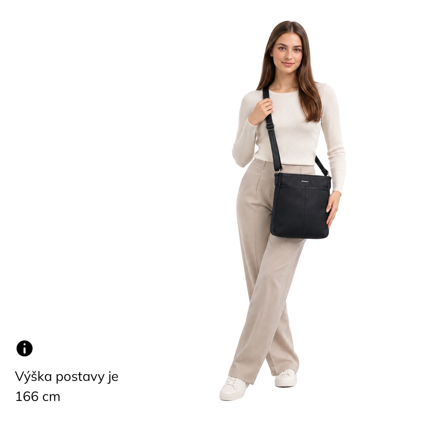 Crossbody kabelka s nastaviteľným popruhom Tangerin materiál syntetická koža zapínanie na zips farba čierna veľkosť stredná 8049 C Na postave