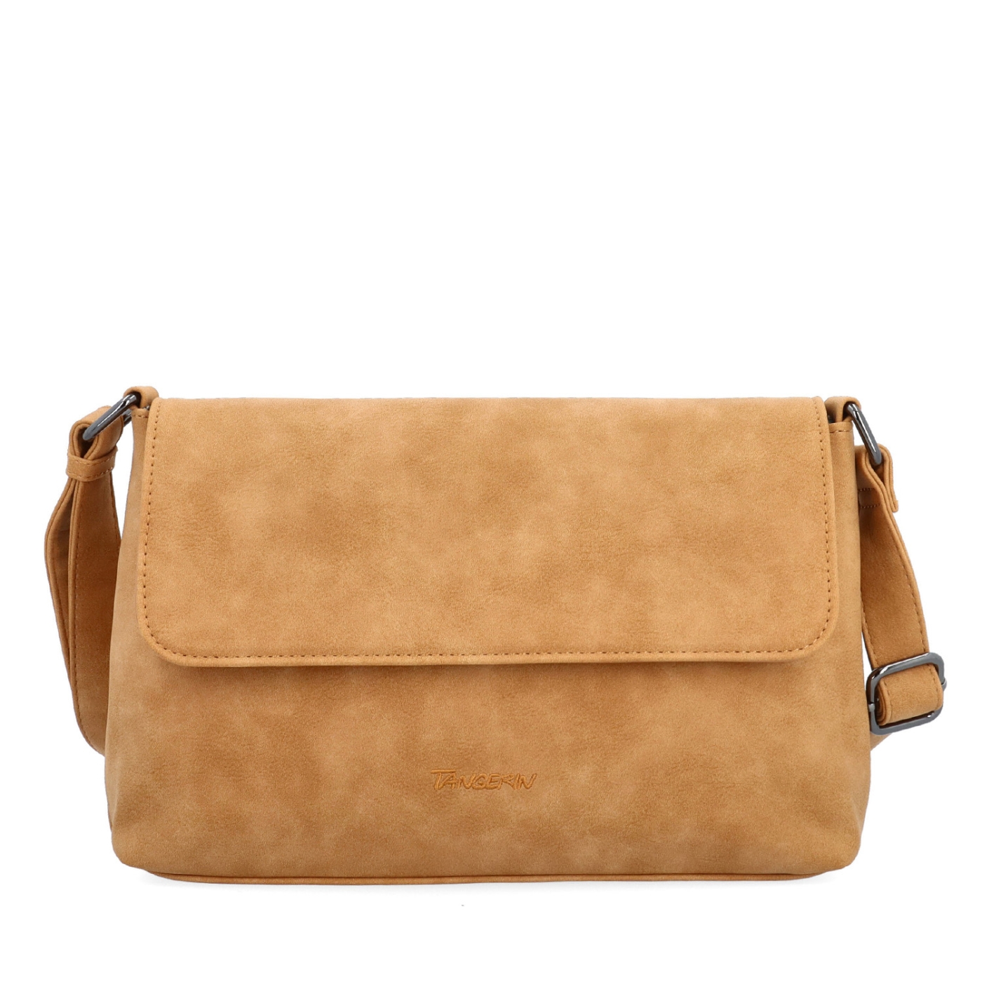 Praktická crossbody kabelka s klopou Tangerin materiál syntetická koža zapínanie na cvok farba koňaková veľkosť stredná 1116 CAM Spredu