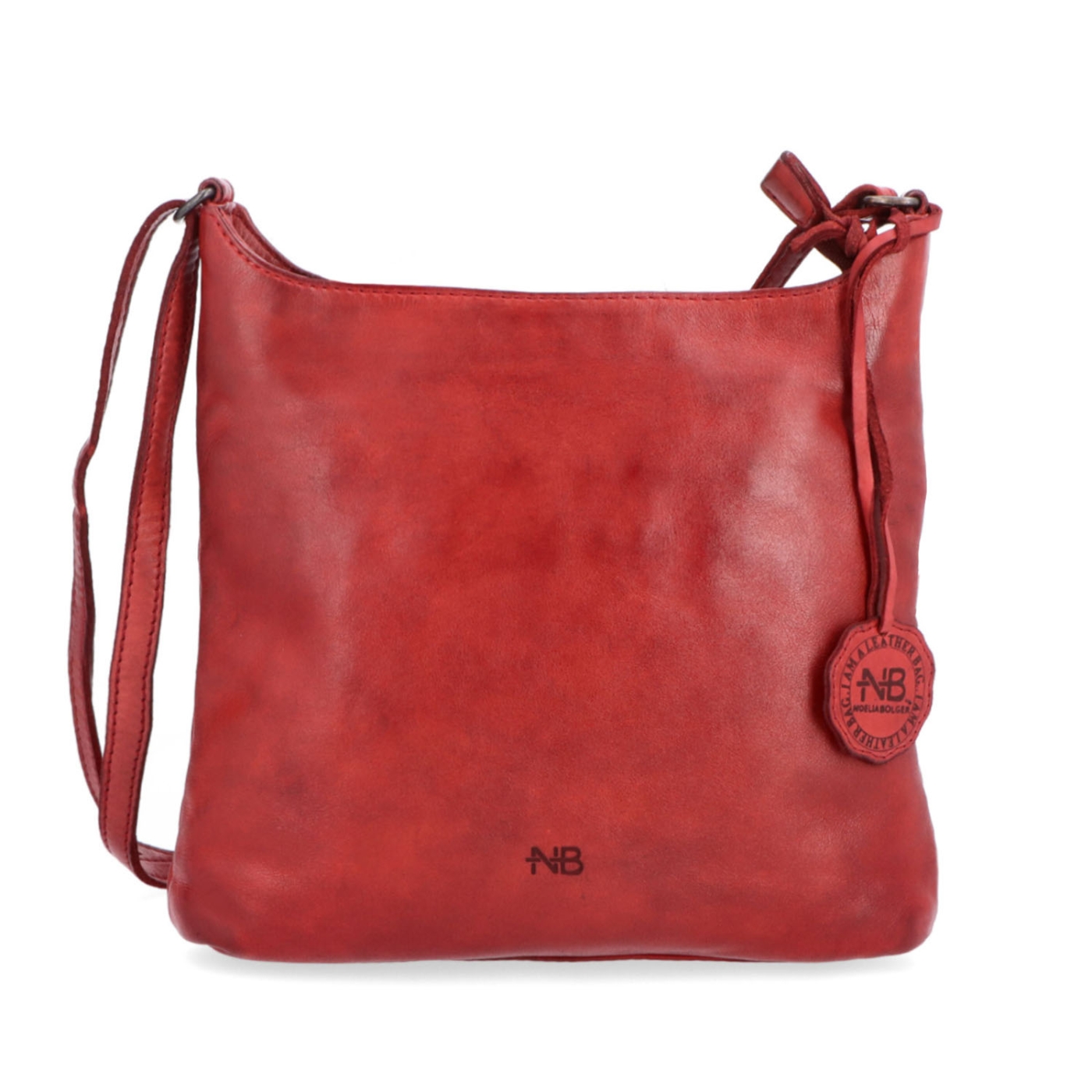 Kožená crossbody kabelka na každý deň Noelia Bolger materiál kože zapínanie na zips farba červená veľkosť malá NB 2404 CV Spredu