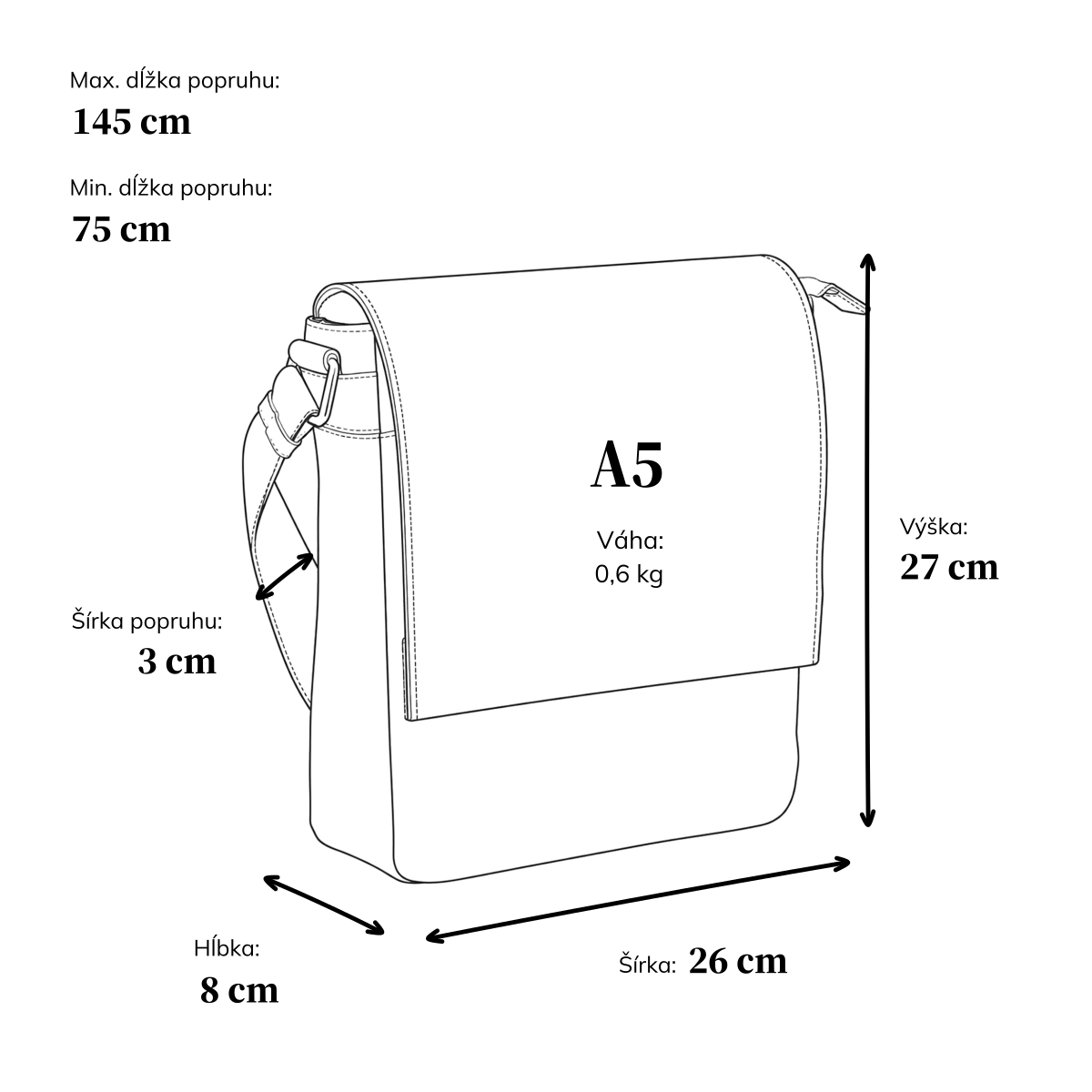 Kožená crossbody taška s chlopňou Poyem materiál kože zapínanie s chlopňou farba čierna veľkosť stredná 2207 Poyem C Rozmery