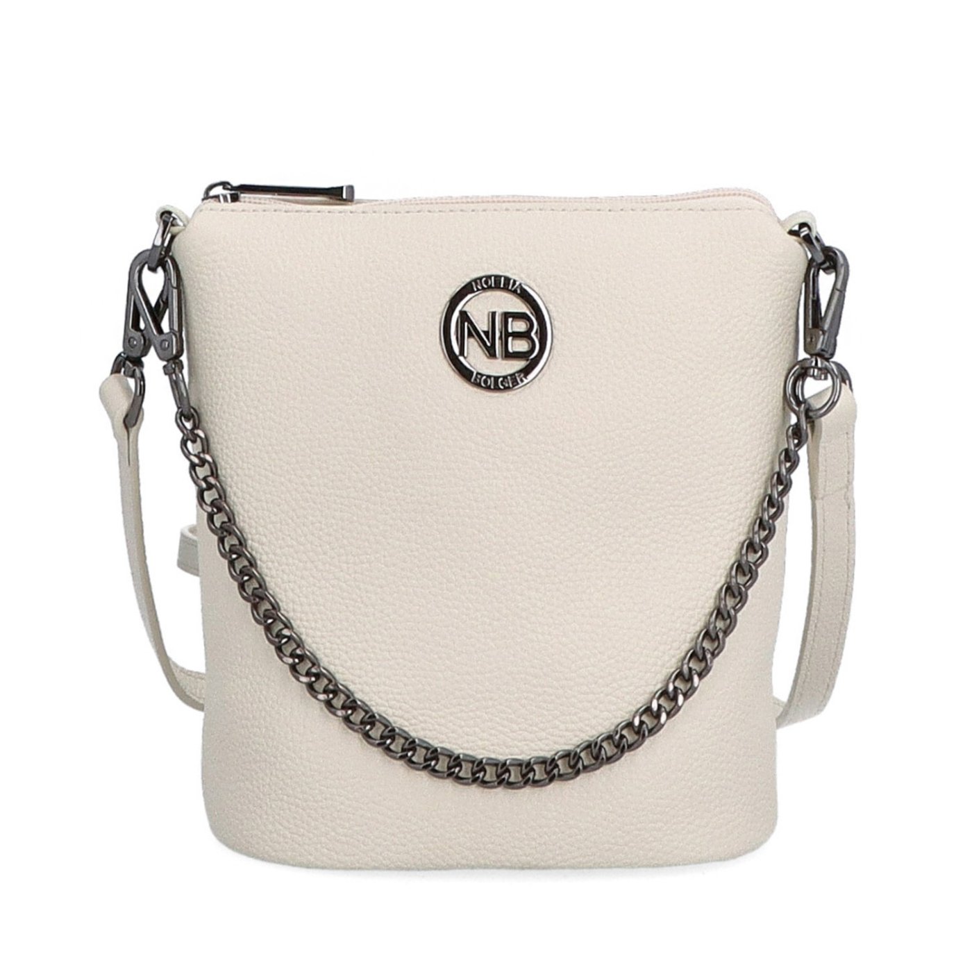 Malá kožená crossbody kabelka s výraznou retiazkou Noelia Bolger materiál kože zapínanie na zips farba béžová veľkosť malá NB 3016 K Spredu