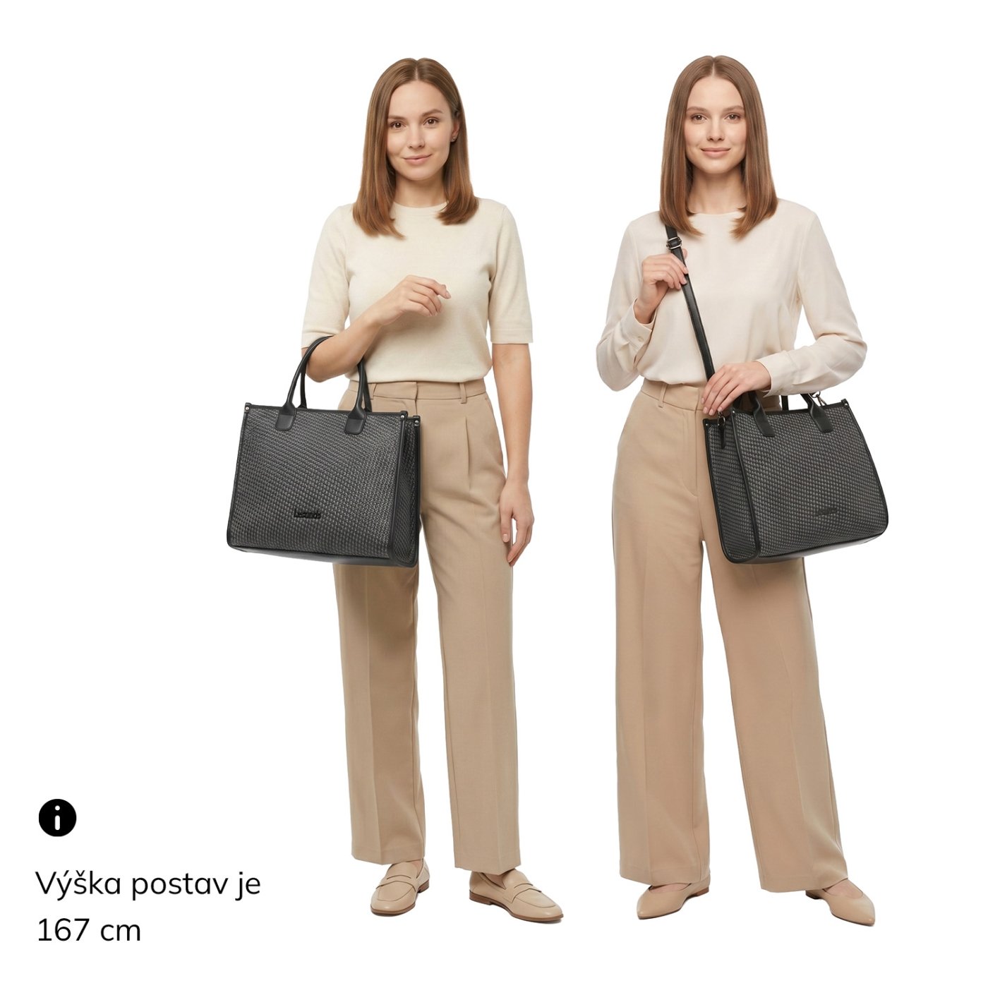 Mestská kabelka s pevnými uchami a odnímateľným popruhom Le Sands materiál syntetická koža zapínanie na zips farba béžová veľkosť stredná 4623 K Na postave