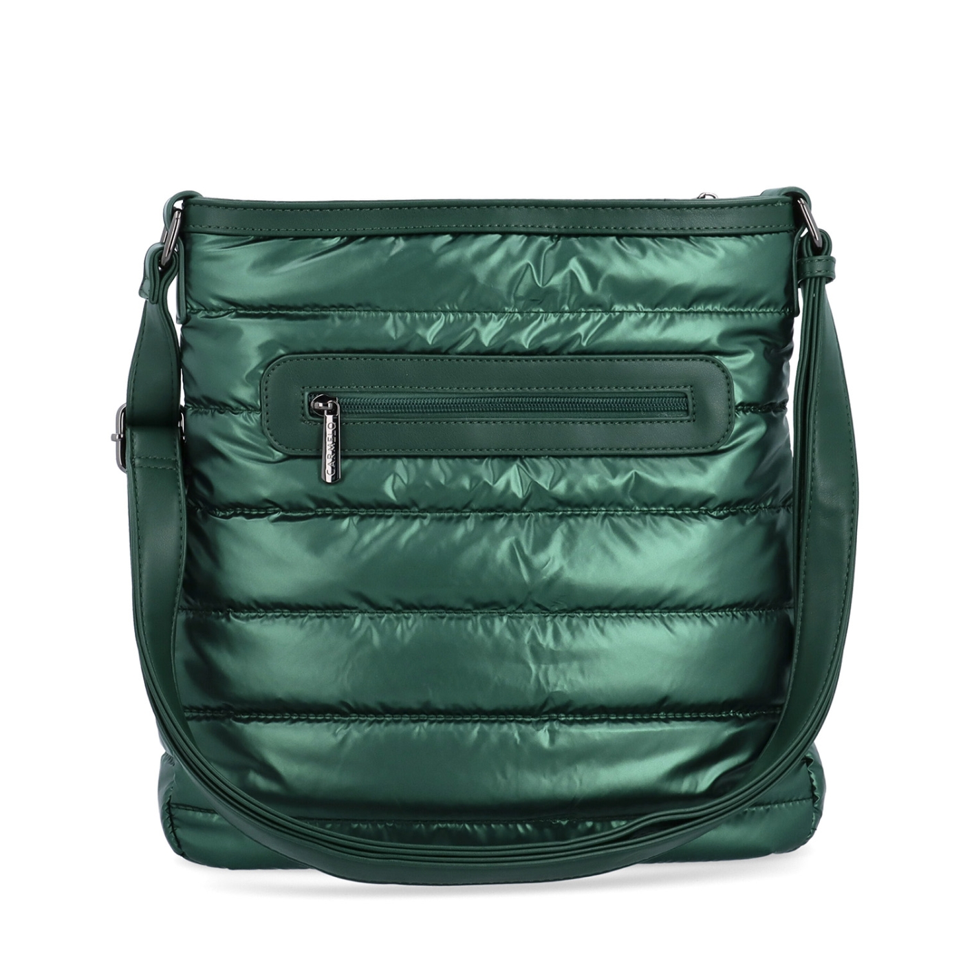 Moderná dámska kabelka z nadýchaného nylonu Carmelo materiál nylon zapínanie na zips farba zelená veľkosť stredná 4382 ZE Zozadu