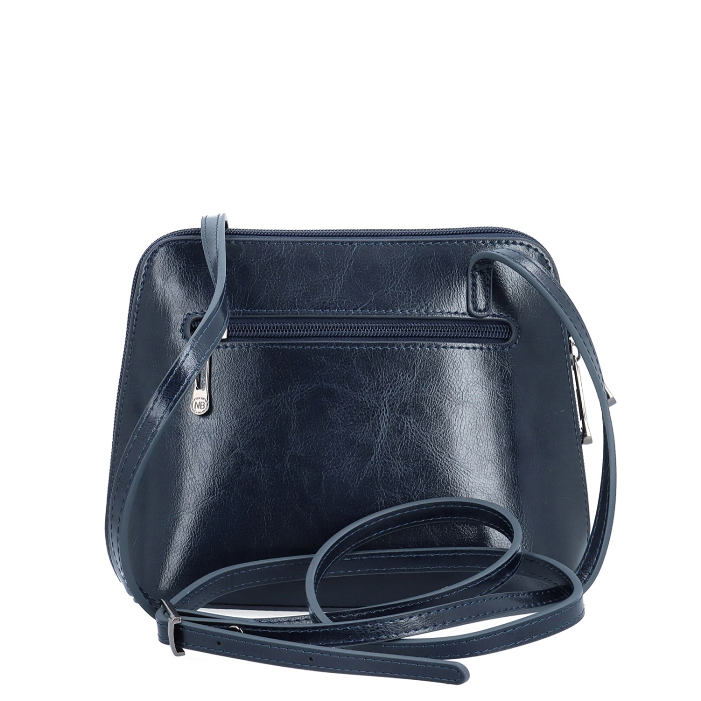 Kožená crossbody kabelka s premysleným členením Noelia Bolger materiál kože zapínanie na zips farba modrá veľkosť malá NB 0115 TM Zozadu