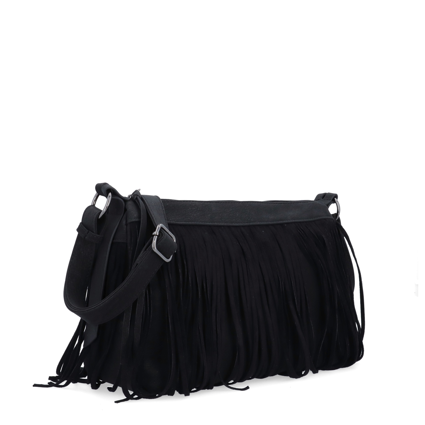Štýlová crossbody kabelka so strapcami Carmelo materiál syntetická koža zapínanie na zips farba čierna veľkosť stredná 4674 C