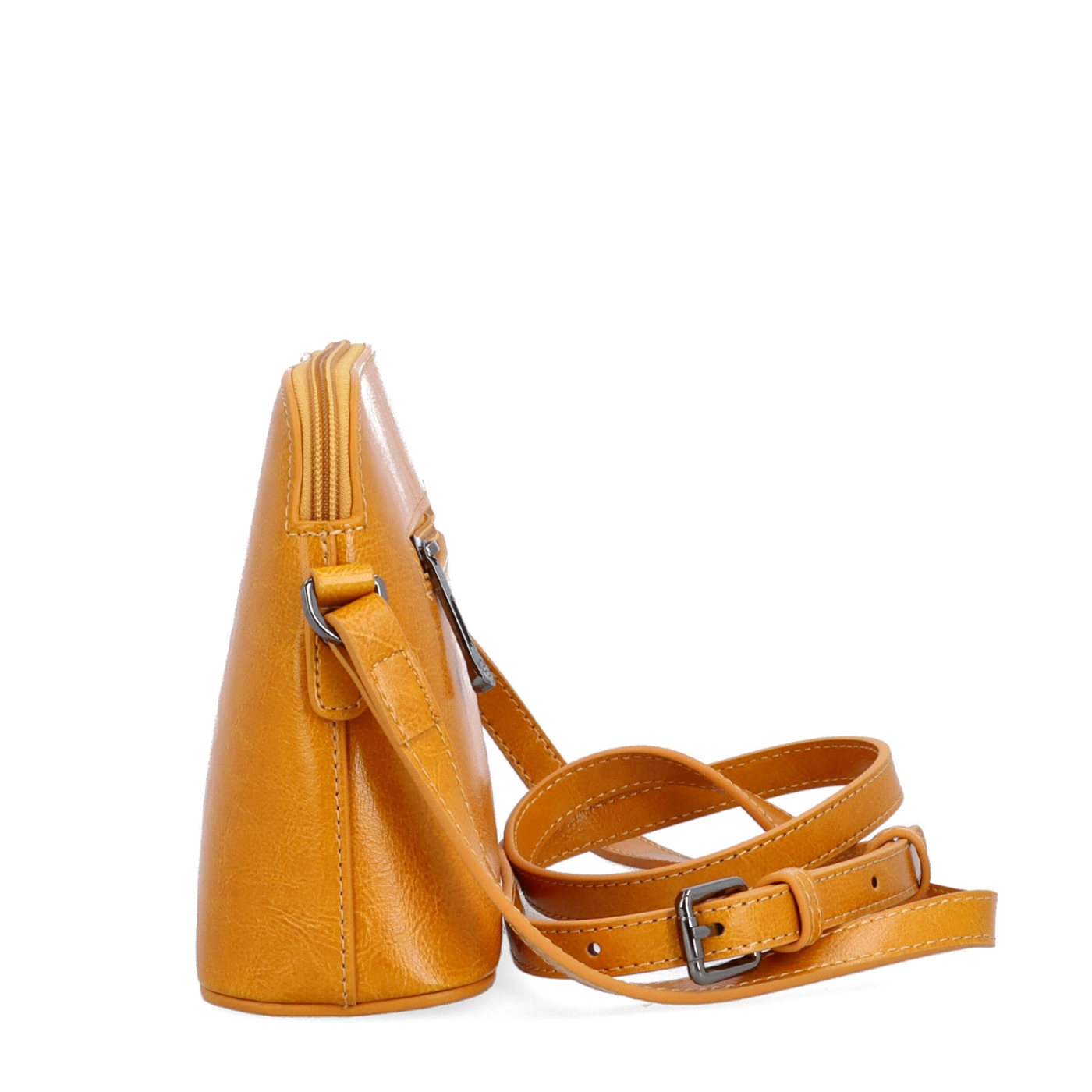 Luxusná malá kožená crossbody kabelka Noelia Bolger materiál kože zapínanie na zips farba žltá veľkosť malá NB 0080 ZLU Z boku