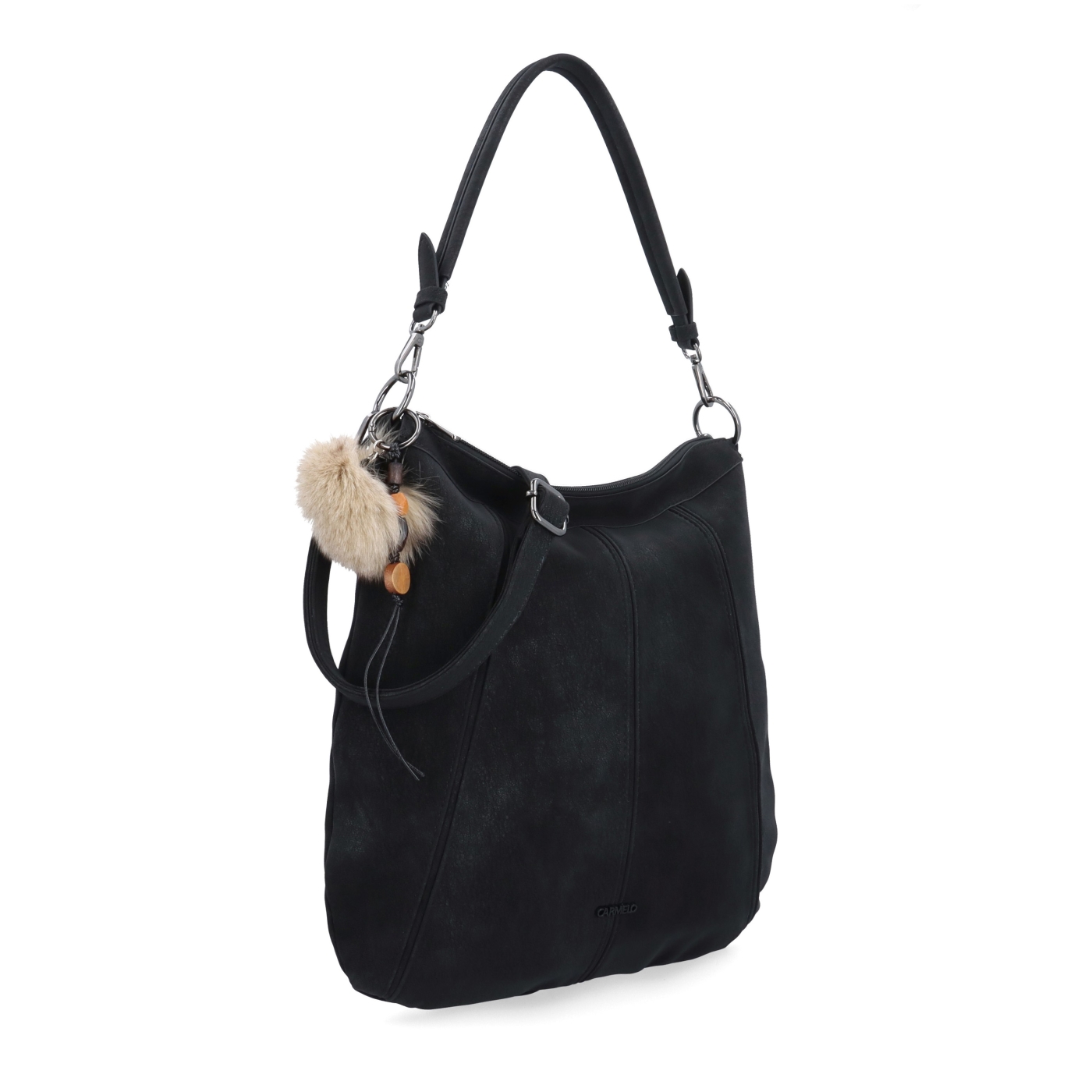 Praktická kabelka cez rameno aj crossbody s prešívaním Carmelo materiál syntetická koža zapínanie na zips farba čierna veľkosť stredná 4656 C