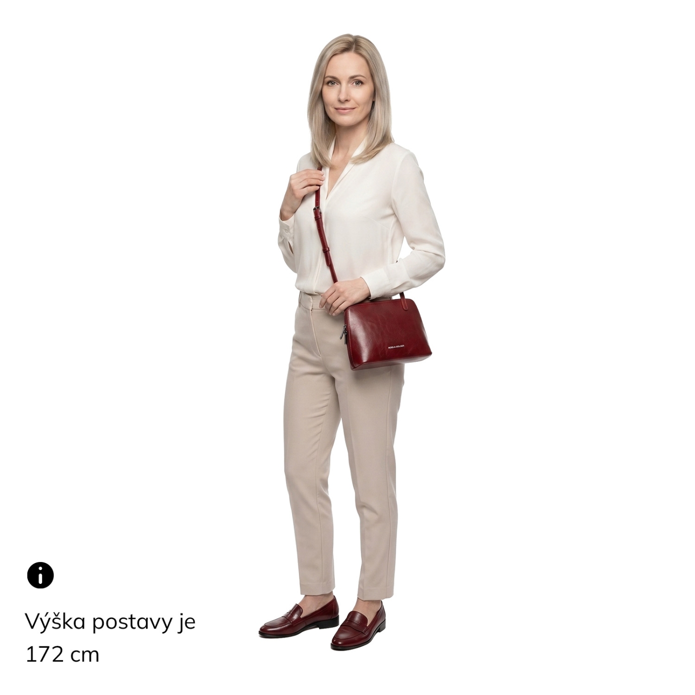 Kožená crossbody kabelka s premysleným členením Noelia Bolger materiál kože zapínanie na zips farba červená veľkosť malá NB 0115 TCV Na postave