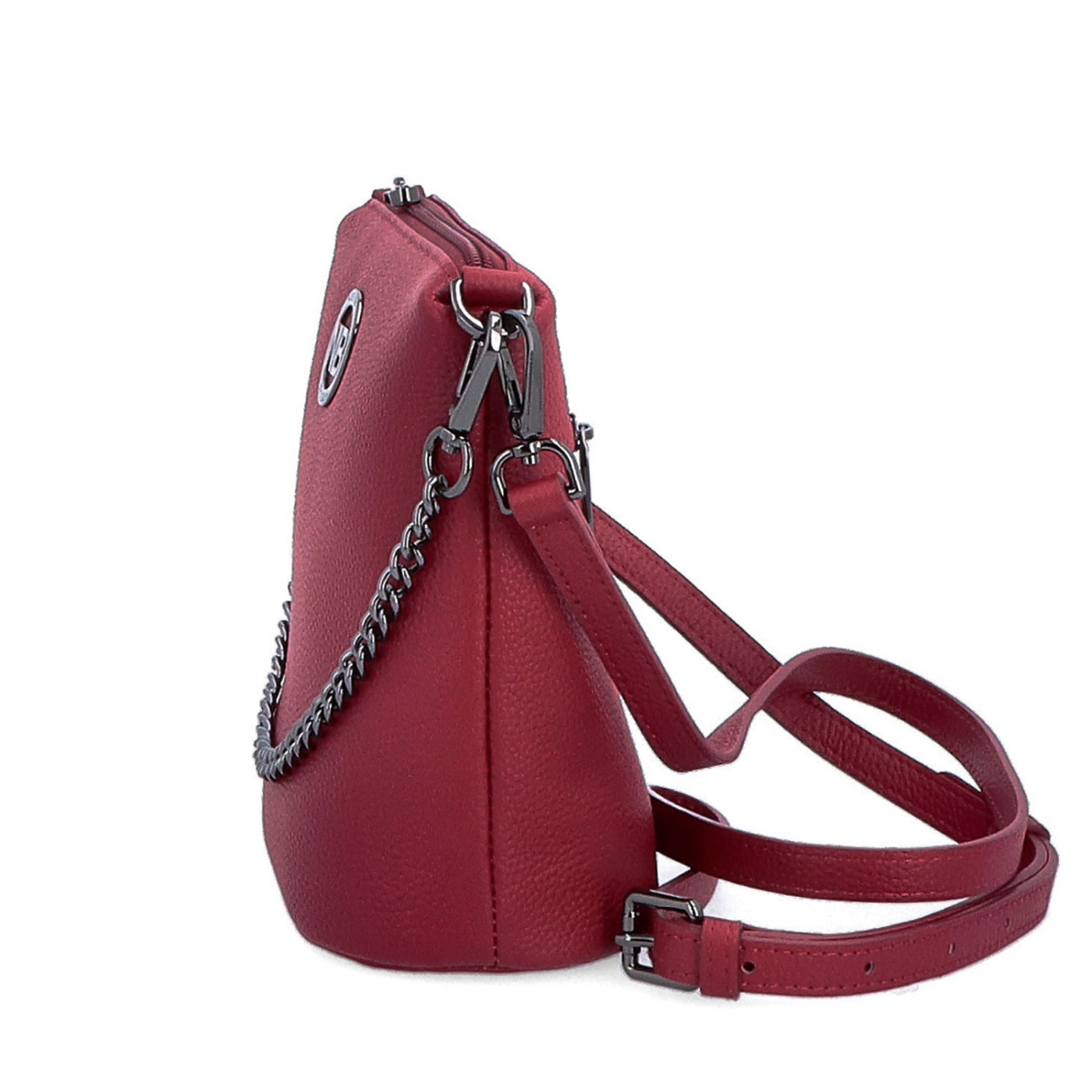 Malá kožená crossbody kabelka s výraznou retiazkou Noelia Bolger materiál kože zapínanie na zips farba červená veľkosť malá NB 3016 CV Z boku