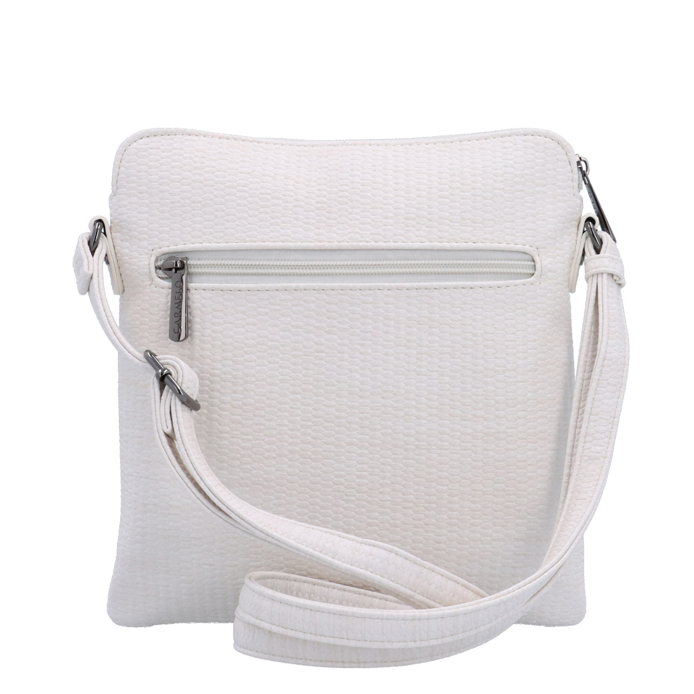 Minimalistická crossbody kabelka s jemným vzorom Carmelo materiál syntetická koža zapínanie na zips farba béžová veľkosť malá 4397 K Zozadu