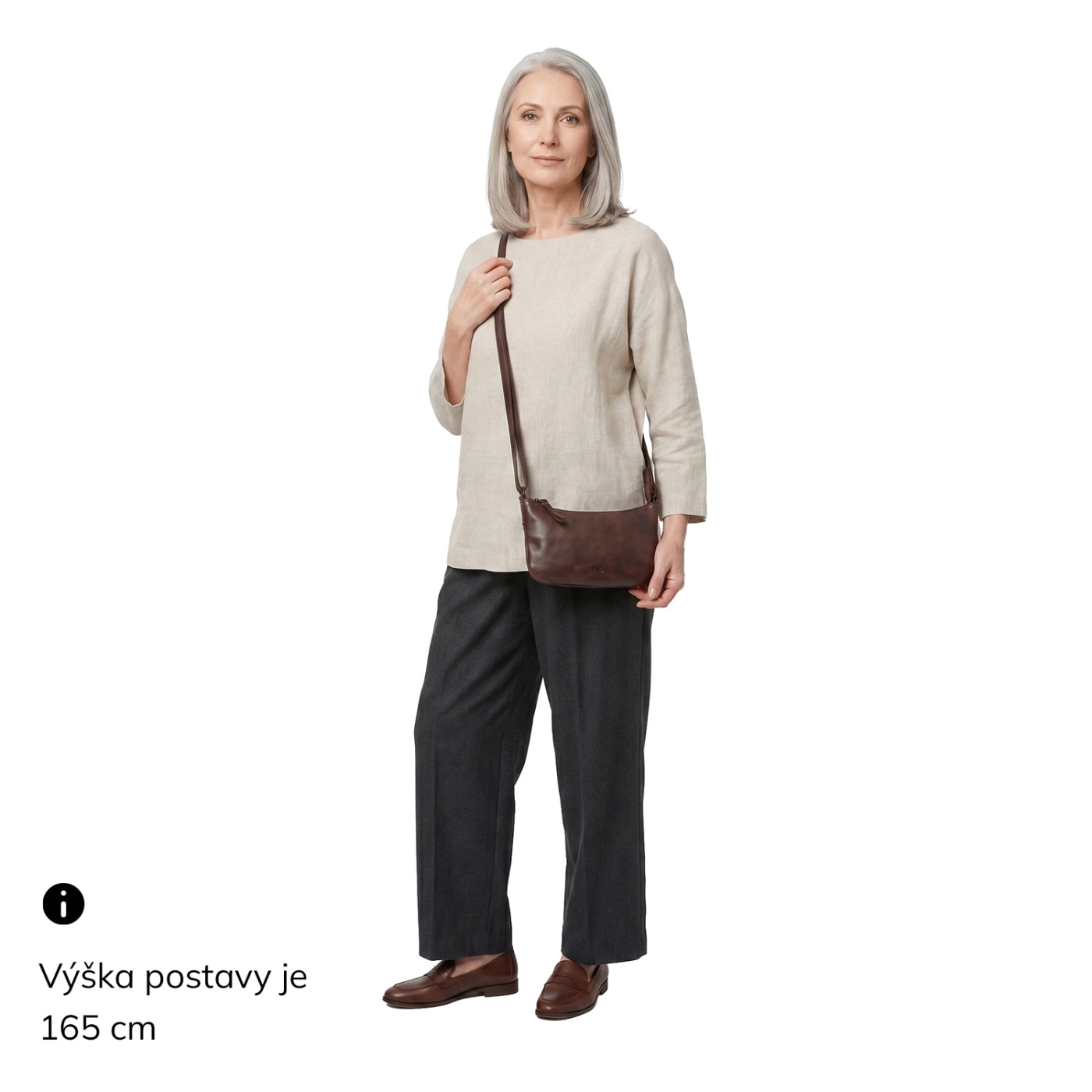 Malá elegantná kožená crossbody kabelka Noelia Bolger materiál kože zapínanie na zips farba hnedá veľkosť malá NB 2420 H Na postave