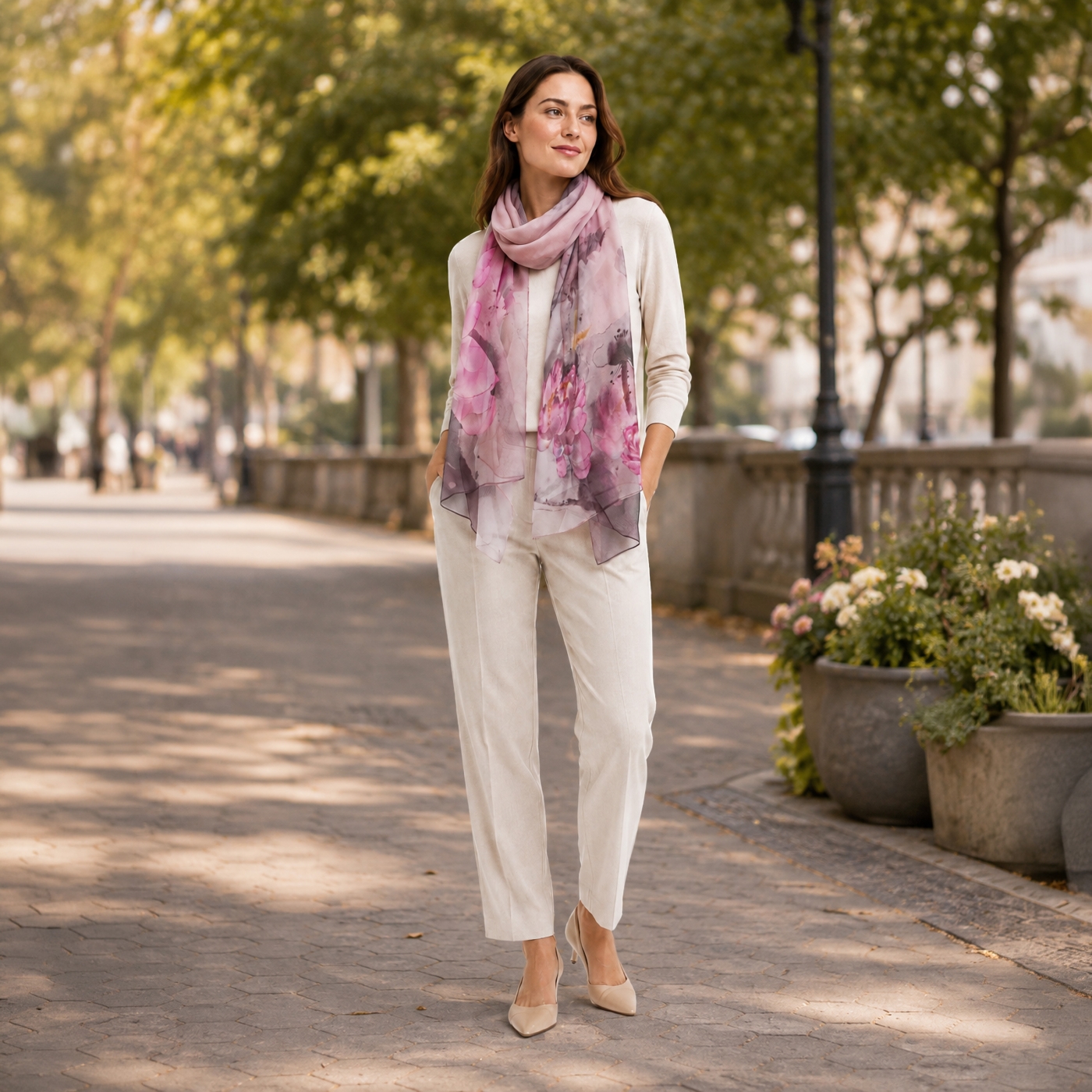 Štýlová dámska šatka pre každý outfit Noelia Bolger materiál polyester farba fialová KL501 - 04