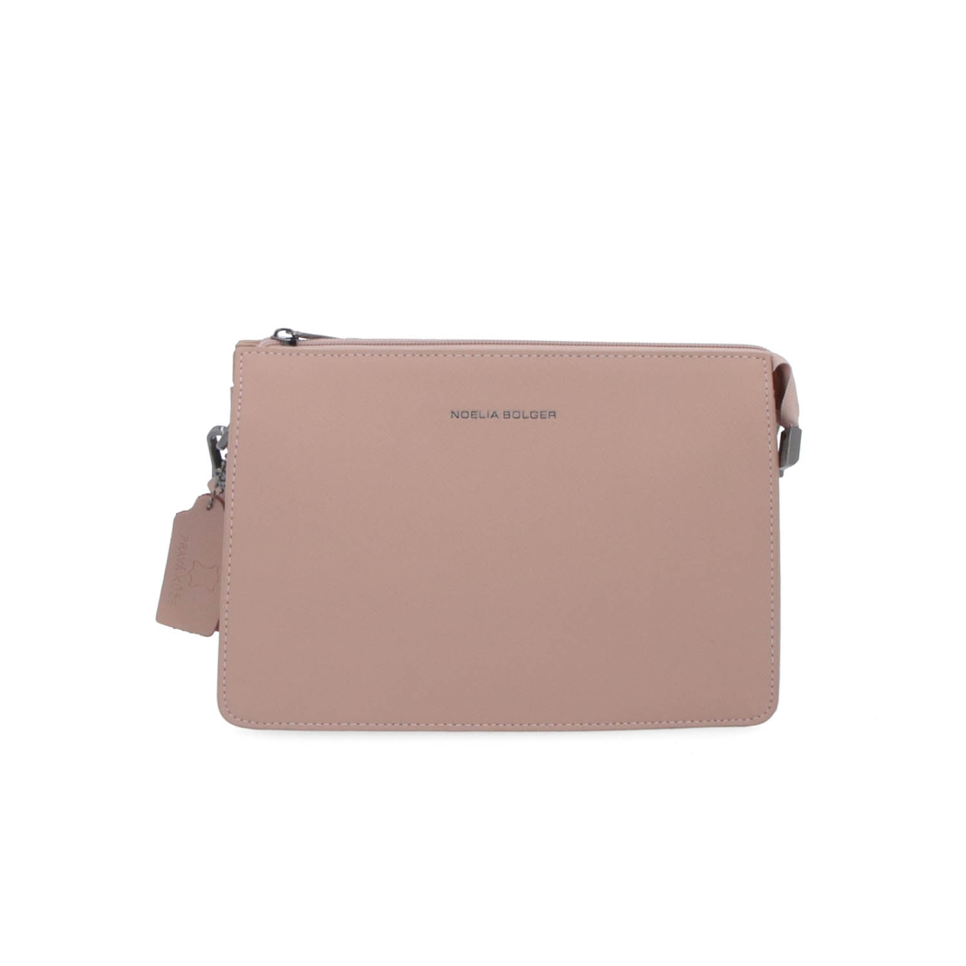 Elegantná crossbody kabelka Noelia Bolger materiál kože zapínanie na zips farba nude veľkosť malá NB 0042 N Spredu