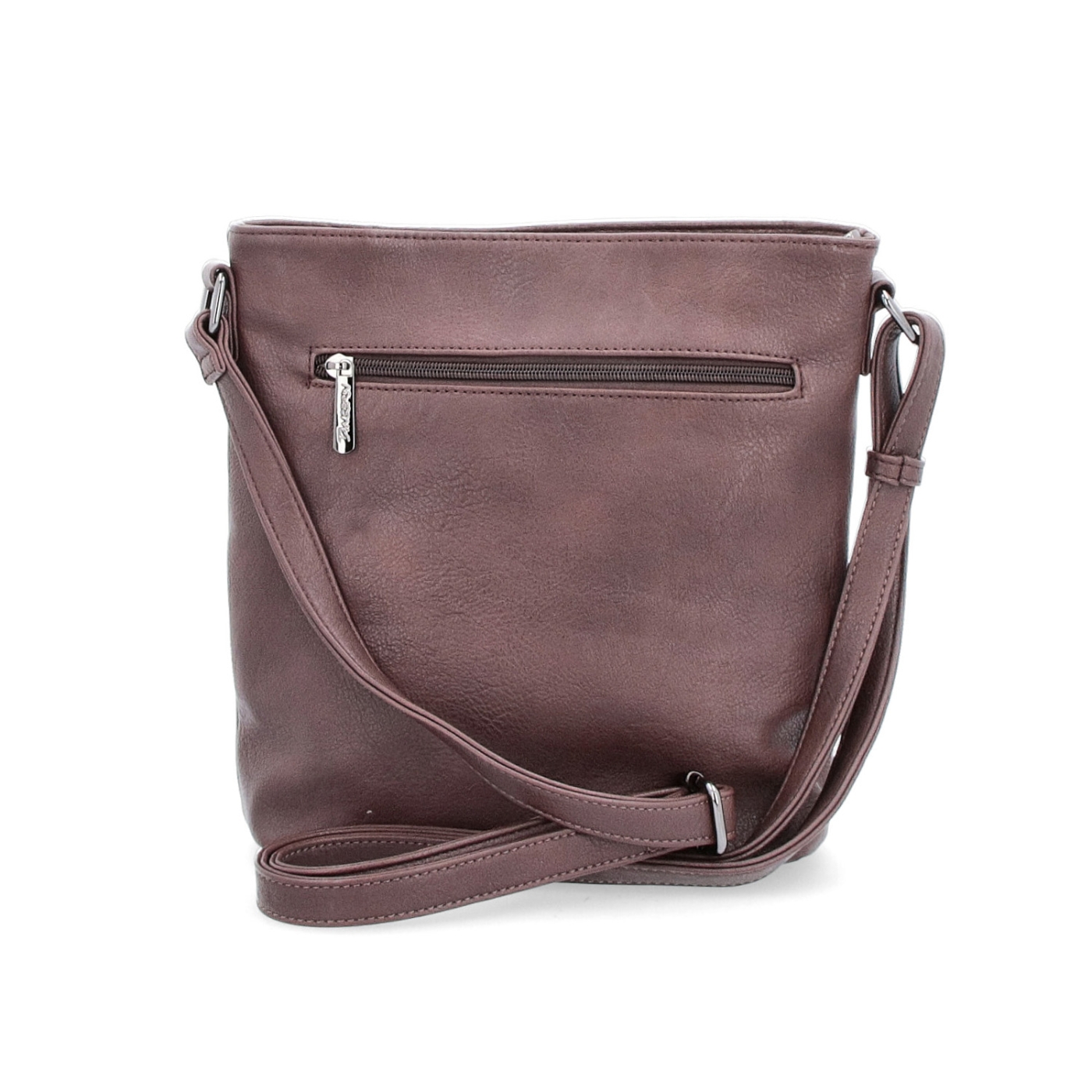 Menší crossbody kabelka Tangerin materiál syntetická koža zapínanie na zips farba hnedá veľkosť stredná 8022 TH Zozadu