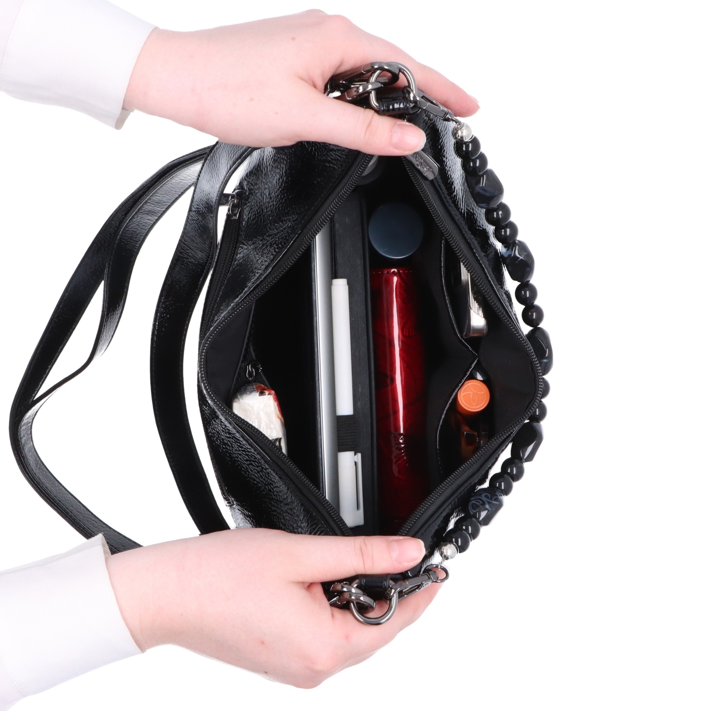 Kabelka cez rameno aj crossbody s odnímateľnými popruhmi Le Sands materiál syntetická koža zapínanie na zips farba čierna veľkosť stredná 4637 C Vnútro