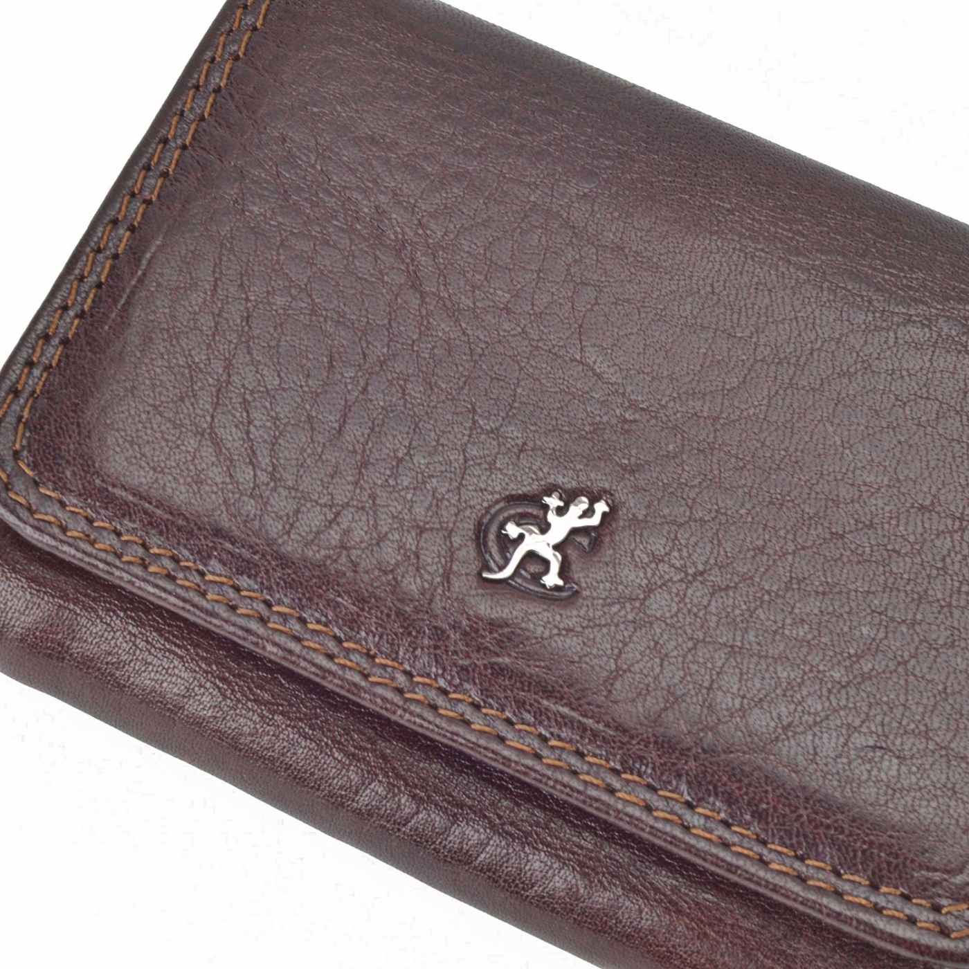 Praktická kožená peňaženka Cosset materiál kože zapínanie na cvok farba hnedá veľkosť malá 4509 Komodo H Logo