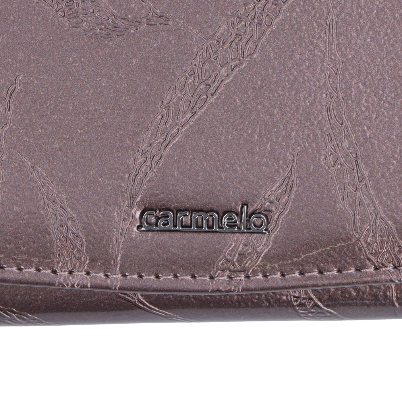 Dámska kožená peňaženka s jemným vzorom Carmelo materiál kože zapínanie na cvok farba taupe veľkosť veľká 2109 L T Logo