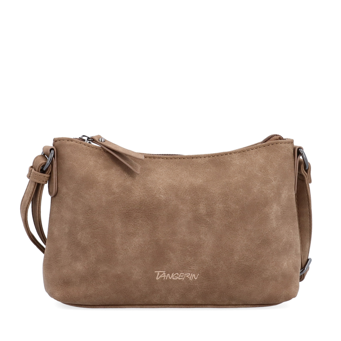 Malá elegantná crossbody kabelka Tangerin materiál syntetická koža zapínanie na zips farba taupe veľkosť malá 1109 T Spredu