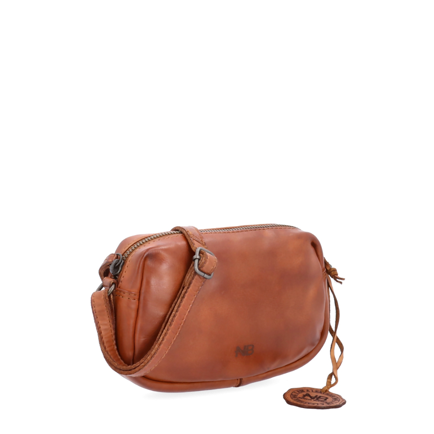 Minimalistická kožená crossbody kabelka Noelia Bolger materiál kože zapínanie na zips farba koňaková veľkosť malá NB 2417 KO