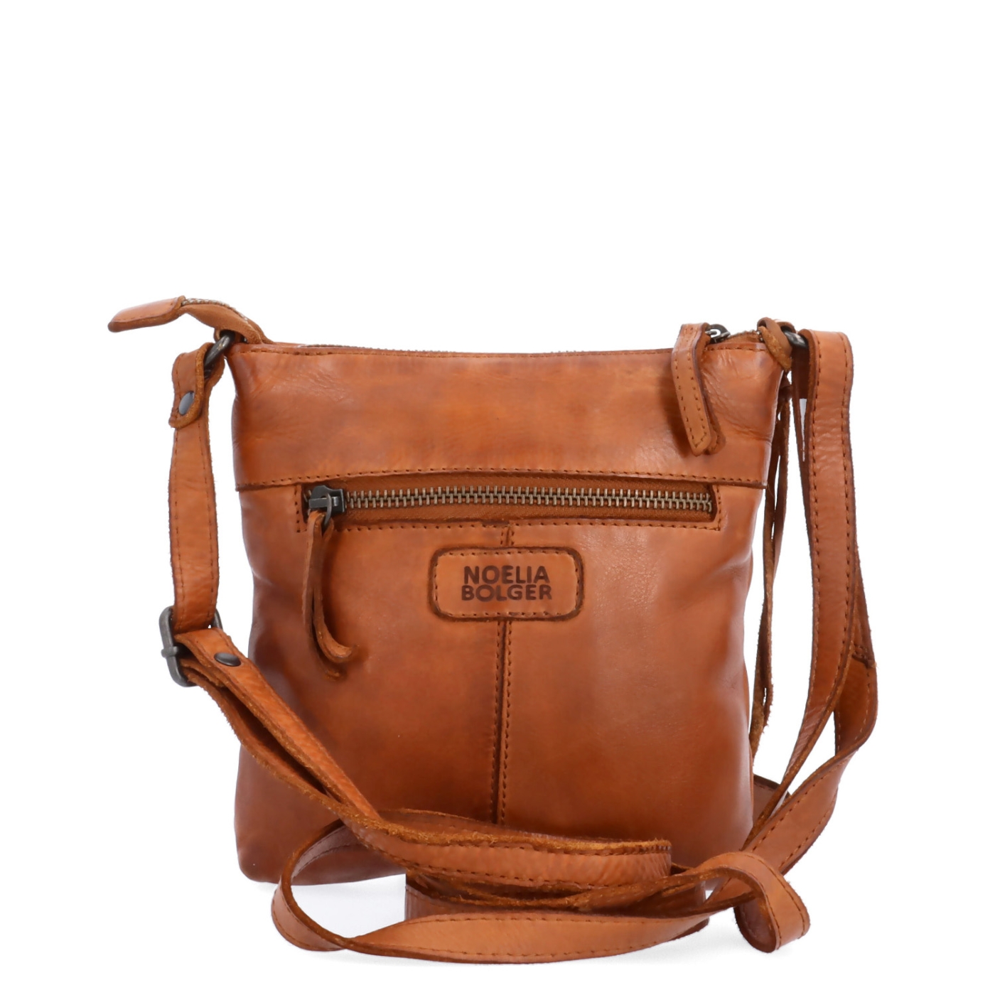 Elegantná kožená crossbody kabelka Noelia Bolger materiál kože zapínanie na zips farba koňaková veľkosť malá NB 2415 KO Zozadu