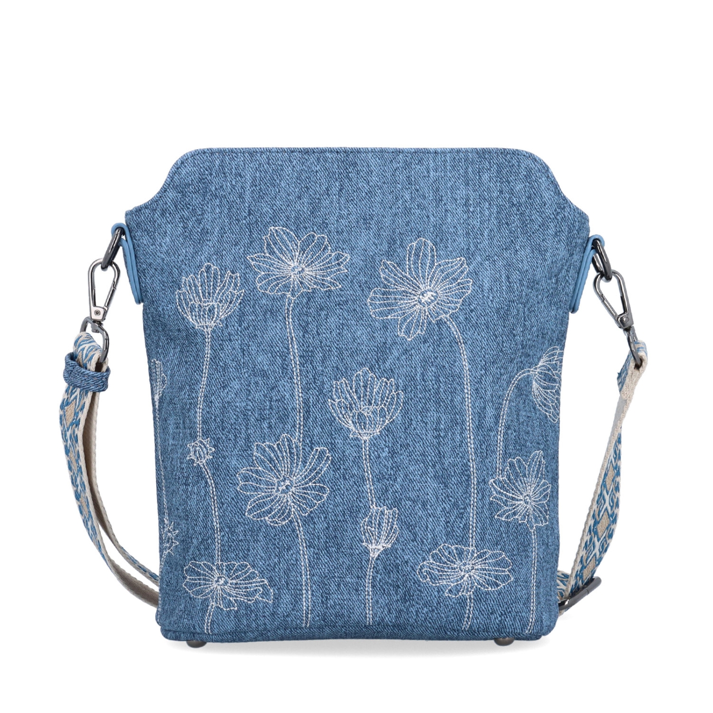 Crossbody kabelka s dekoratívnym vzorom a širokým popruhom Indee materiál syntetická koža zapínanie na zips farba modrá veľkosť malá 6343 M Spredu