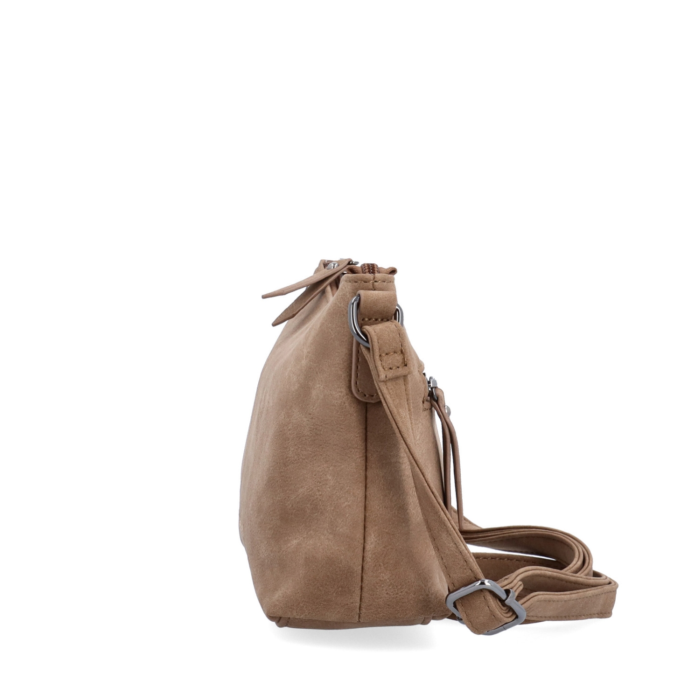 Malá elegantná crossbody kabelka Tangerin materiál syntetická koža zapínanie na zips farba taupe veľkosť malá 1109 T Z boku