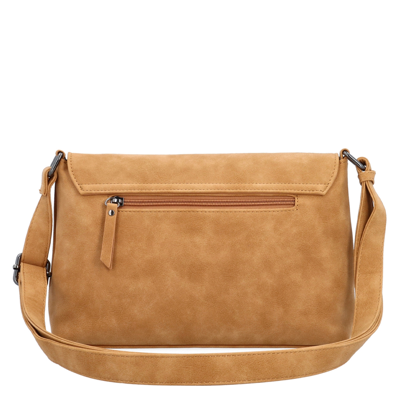 Praktická crossbody kabelka s klopou Tangerin materiál syntetická koža zapínanie na cvok farba koňaková veľkosť stredná 1116 CAM Zozadu