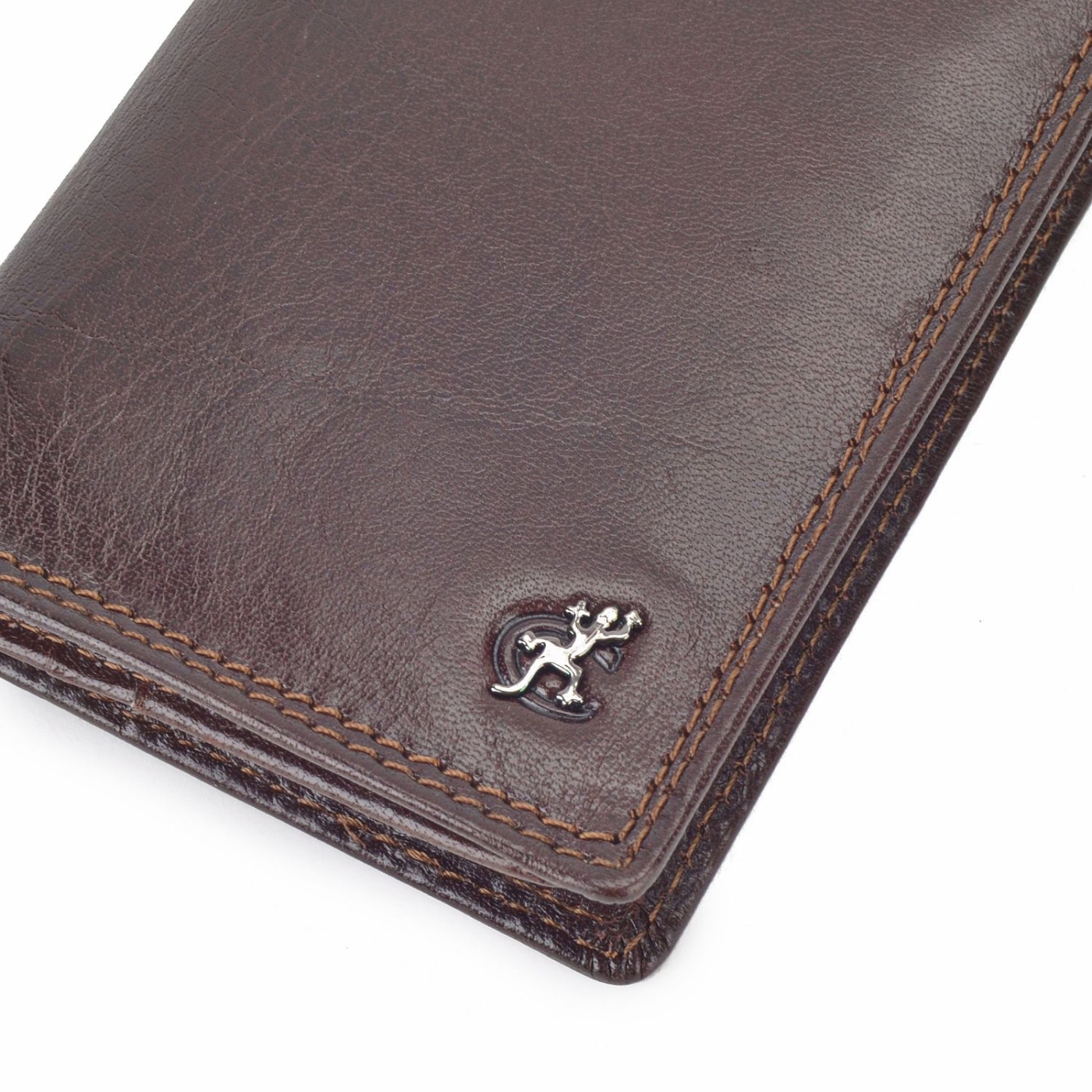 Praktické kožené puzdro na doklady Cosset materiál kože zapínanie Bez zapínania farba hnedá veľkosť malá 4424 Komodo H Logo