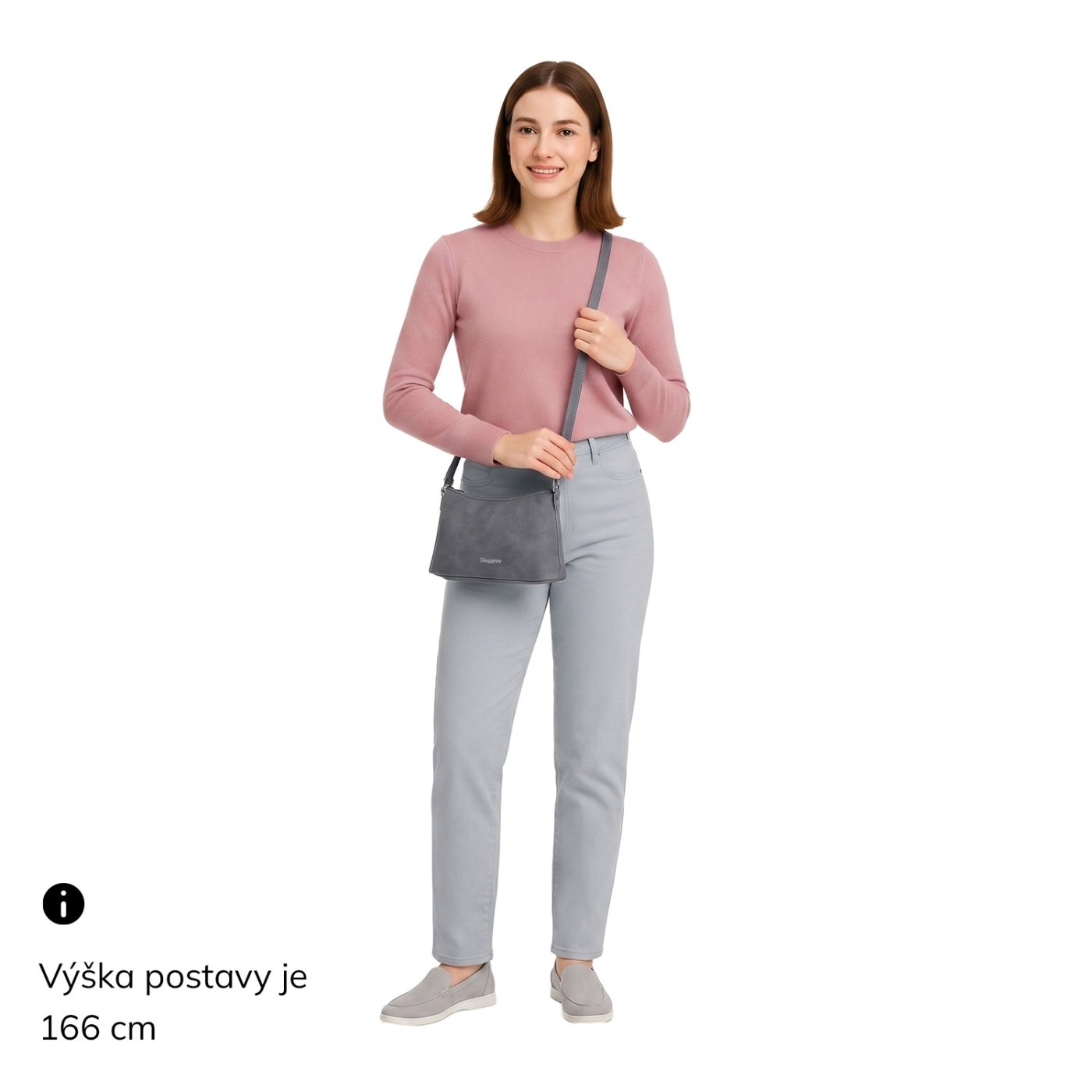 Malá elegantná crossbody kabelka Tangerin materiál syntetická koža zapínanie na zips farba koňaková veľkosť malá 1109 KO Na postave