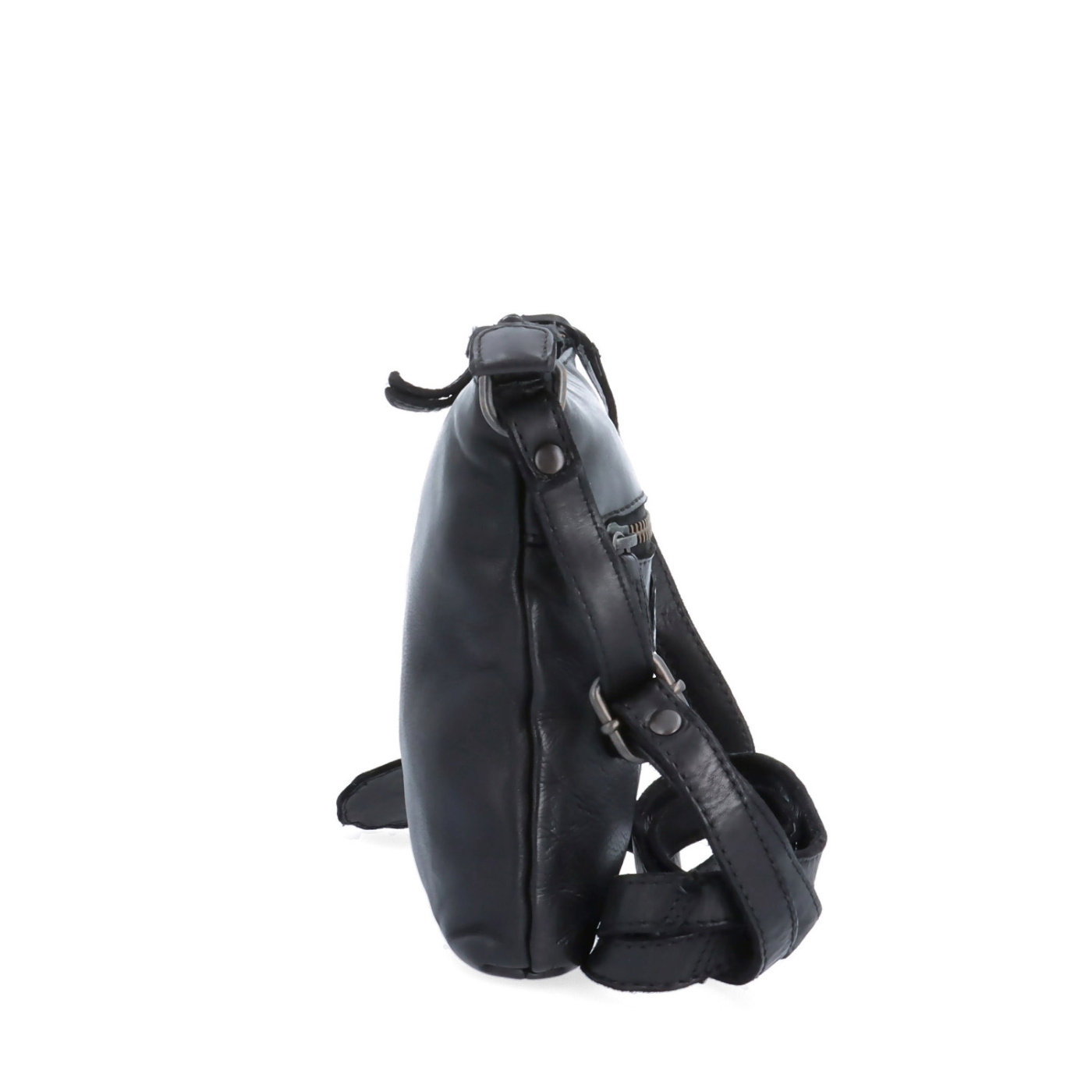 Elegantná kožená crossbody kabelka Noelia Bolger materiál kože zapínanie na zips farba čierna veľkosť malá NB 2415 C Z boku