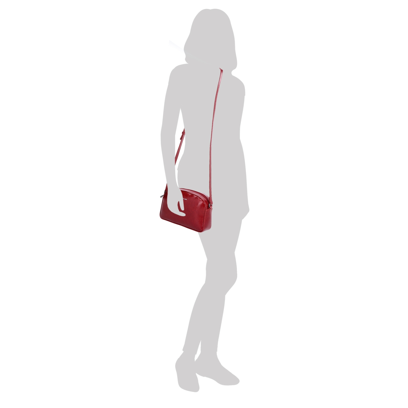 Malá minimalistická kožená crossbody kabelka Noelia Bolger materiál kože zapínanie na zips farba červená veľkosť malá NB 0106 TCV Na postave