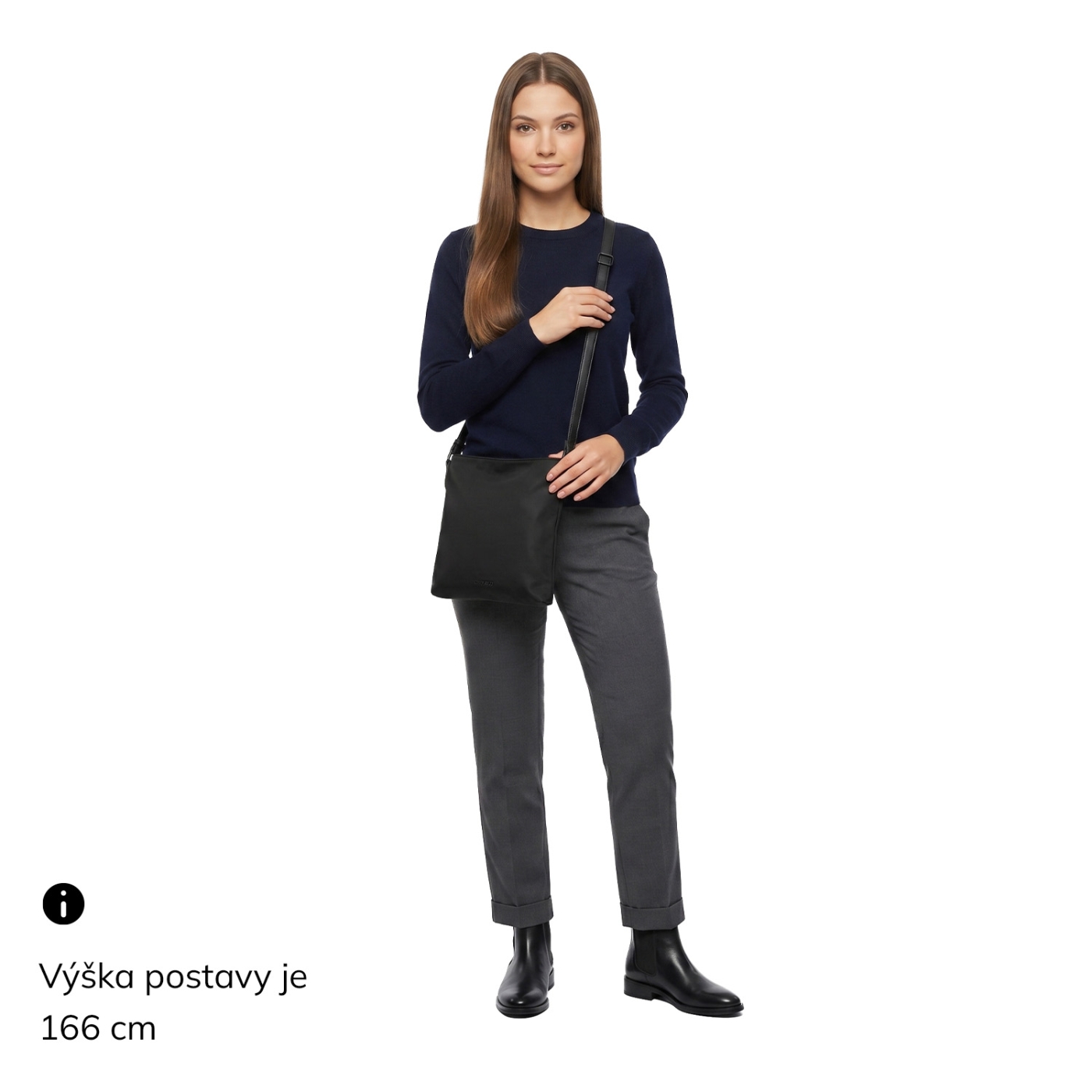 Štýlová dámska crossbody kabelka z nylonu Carmelo materiál nylon zapínanie na zips farba čierna veľkosť malá 6606 C LE Na postave