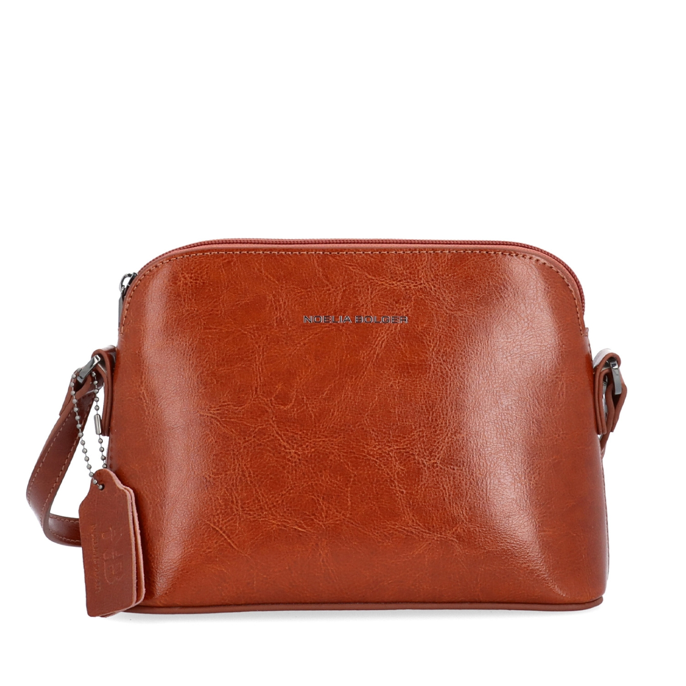 Luxusná malá kožená crossbody kabelka Noelia Bolger materiál kože zapínanie na zips farba koňaková veľkosť malá NB 0080 KO Spredu