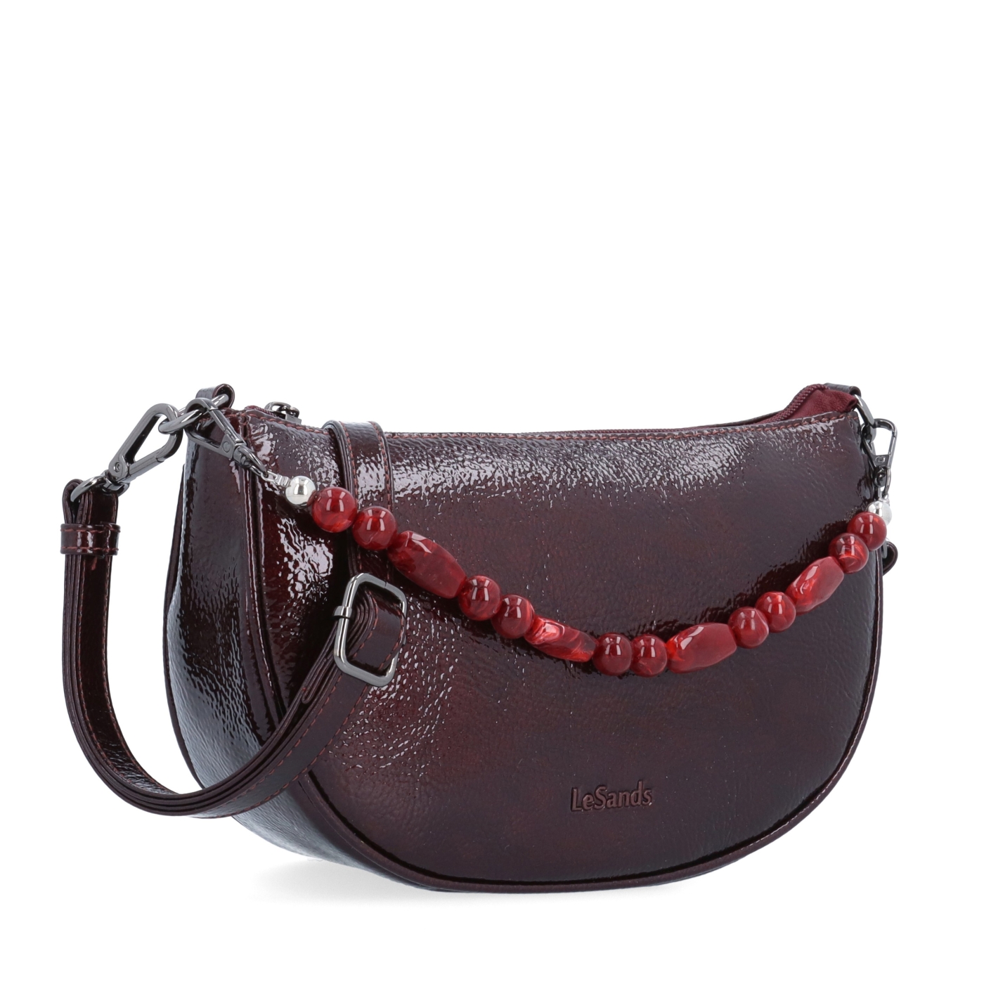 Štýlová crossbody kabelka s odnímateľnou ozdobnou retiazkou Le Sands materiál syntetická koža zapínanie na zips farba vínová veľkosť malá 4639 BO
