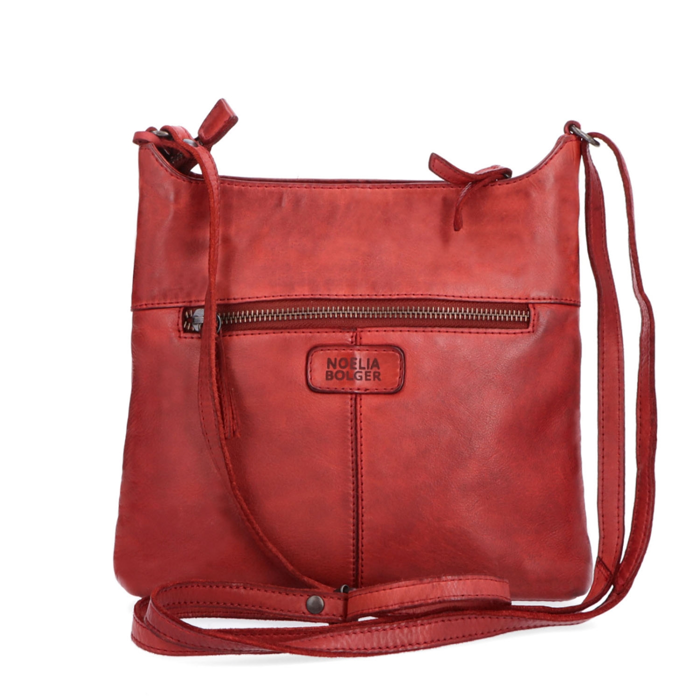 Kožená crossbody kabelka na každý deň Noelia Bolger materiál kože zapínanie na zips farba červená veľkosť malá NB 2404 CV Zozadu