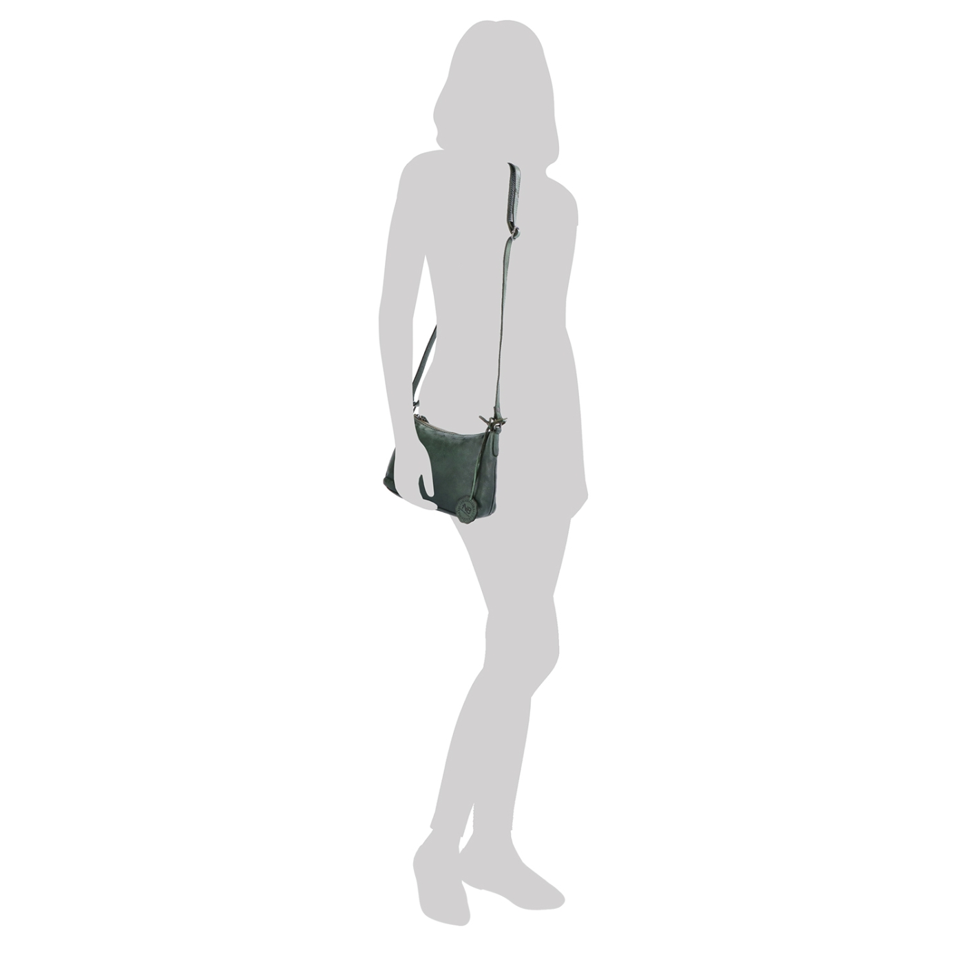 Praktická kožená crossbody na každý deň Noelia Bolger materiál kože zapínanie na zips farba zelená veľkosť malá NB 2406 ZE Na postave