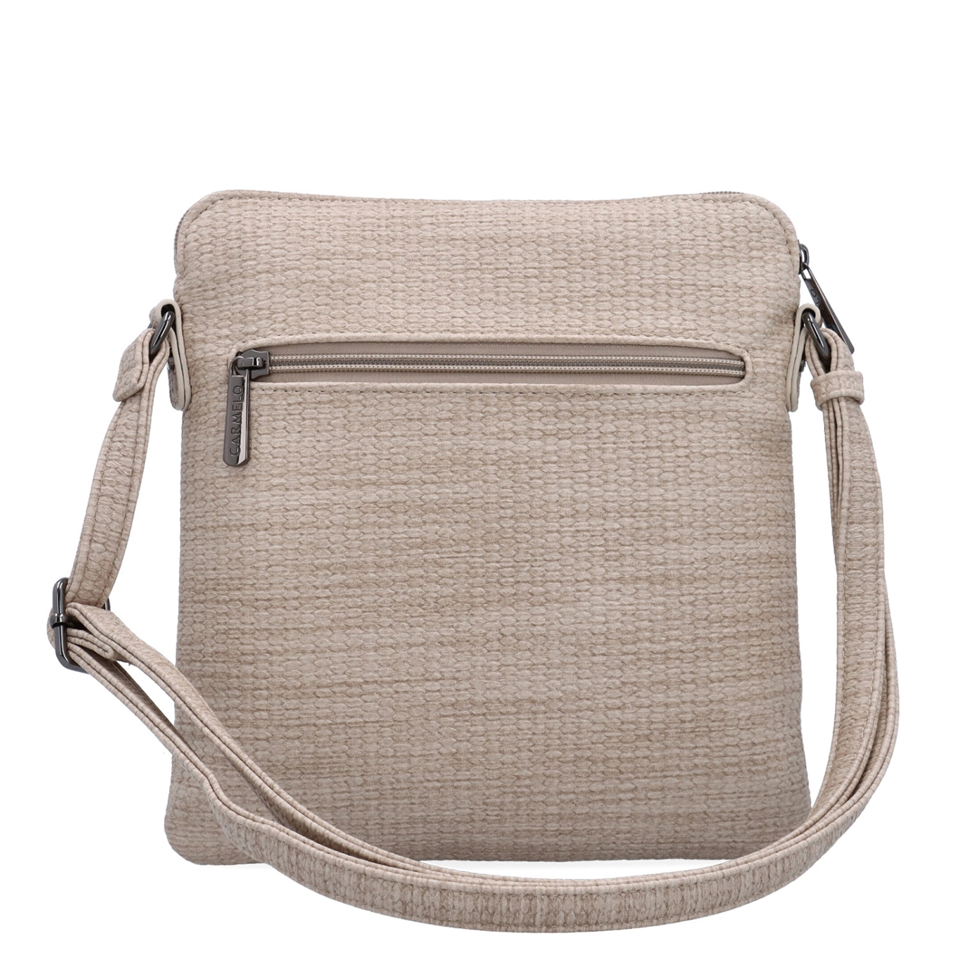 Minimalistická crossbody kabelka s jemným vzorom Carmelo materiál syntetická koža zapínanie na zips farba béžová veľkosť malá 4397 BE Zozadu
