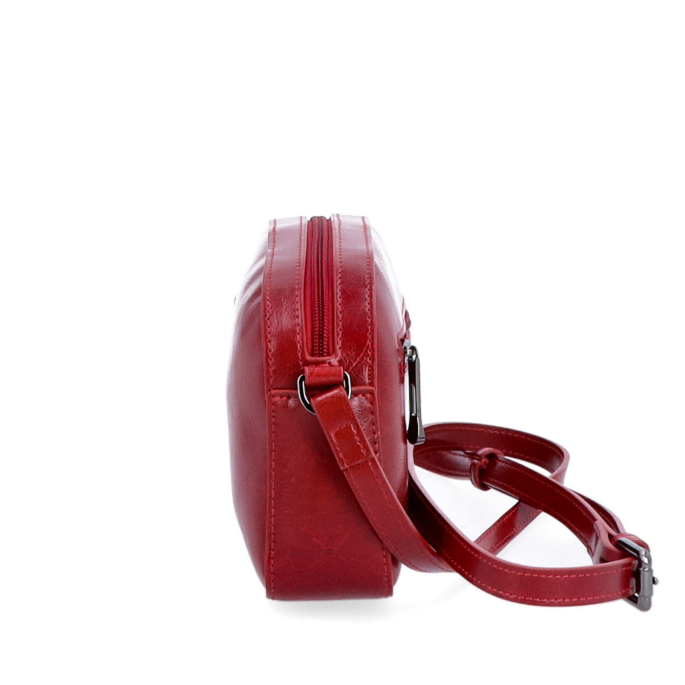 Malá minimalistická kožená crossbody kabelka Noelia Bolger materiál kože zapínanie na zips farba červená veľkosť malá NB 0106 TCV Z boku