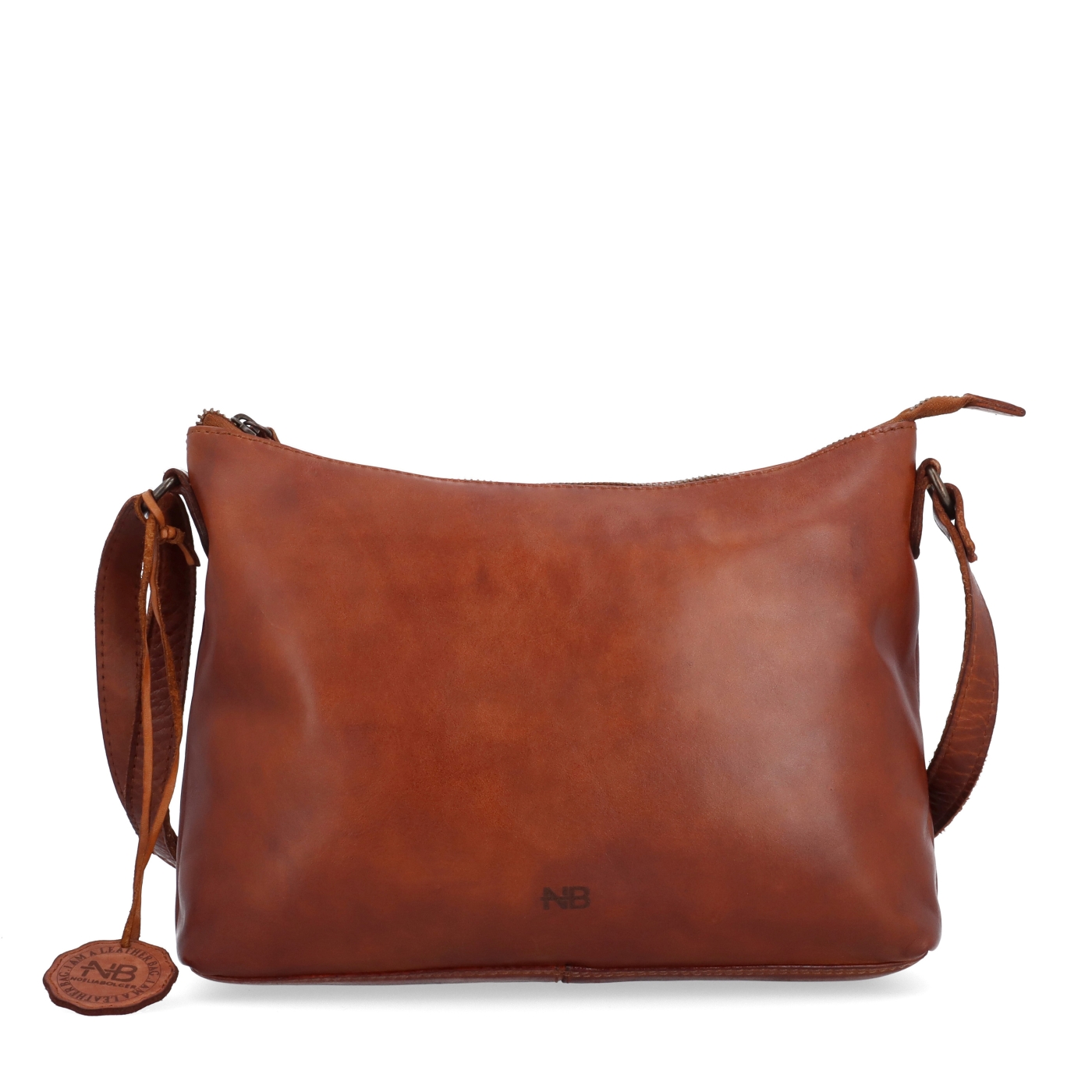 Dámska kožená crossbody kabelka Noelia Bolger materiál kože zapínanie na zips farba koňaková veľkosť stredná NB 2430 KO Spredu